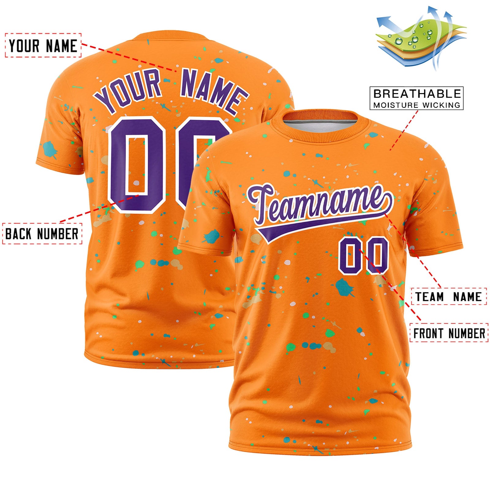 Custom Orange Purple White Spray Painting Graffiti Pattern Personalization T-shirt| KXKSHOP