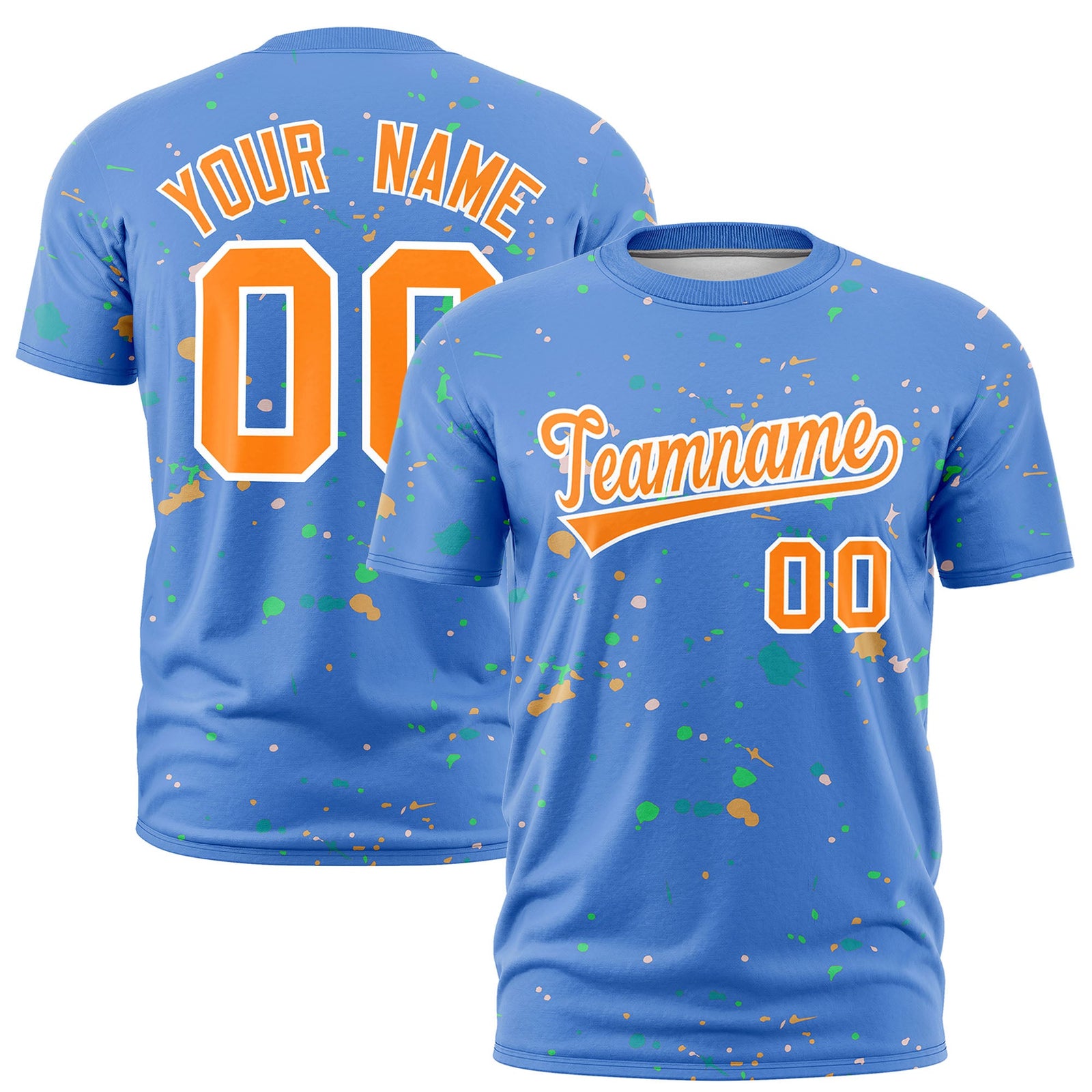 Custom Light Blue Orange White Spray Painting Graffiti Pattern Personalization T-shirt| KXKSHOP