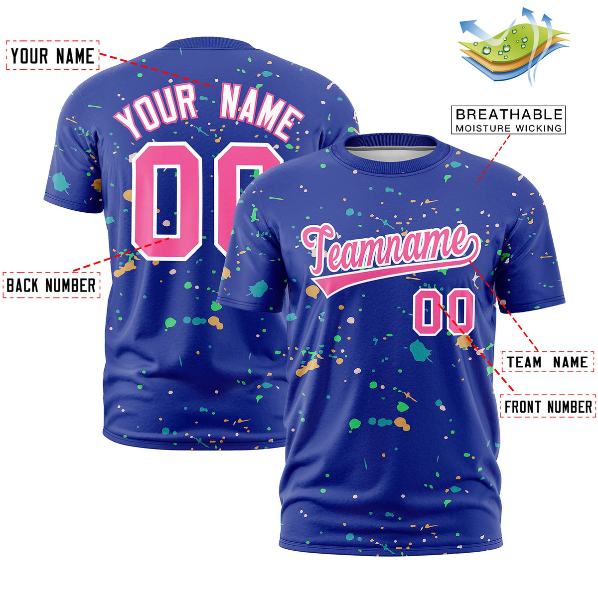 Custom Royal Blue Pink White Spray Painting Graffiti Pattern Personalization T-shirt| KXKSHOP