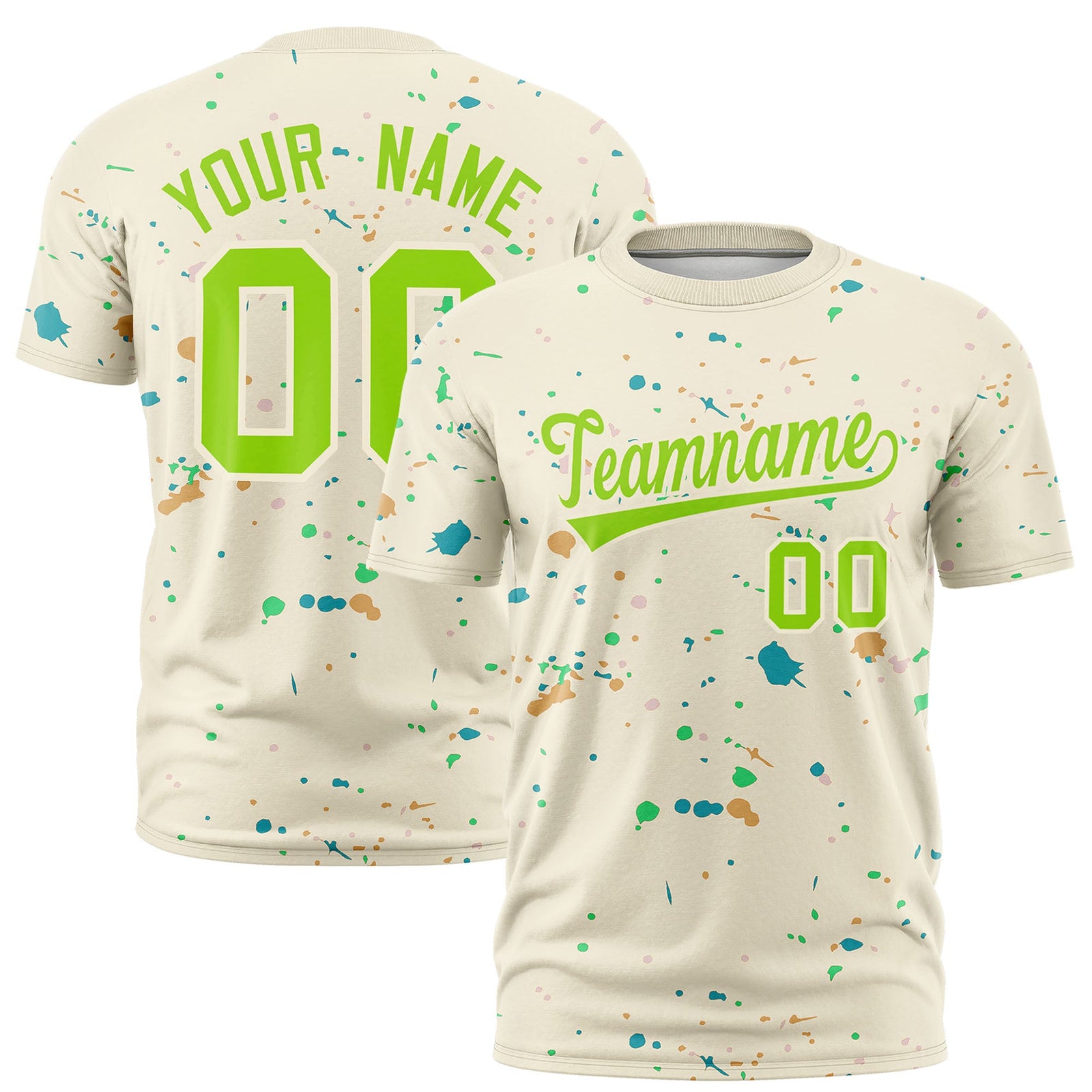 Custom Cream Neon Green Spray Painting Graffiti Pattern Personalization T-shirt| KXKSHOP