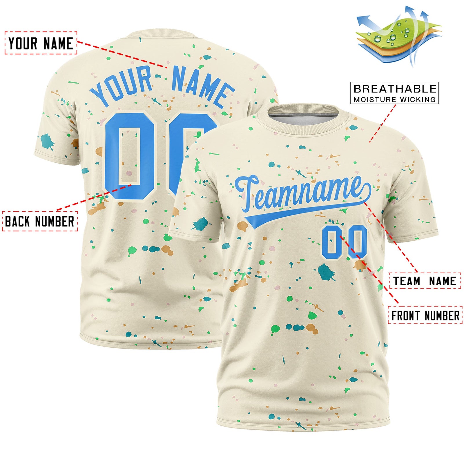 Custom Cream Light Blue Spray Painting Graffiti Pattern Personalization T-shirt| KXKSHOP