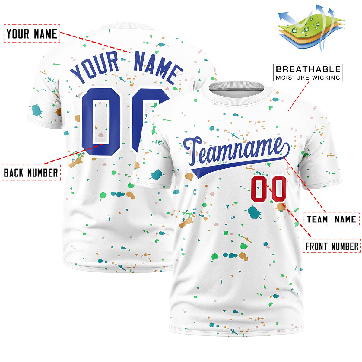 Custom White Royal Blue Spray Painting Graffiti Pattern Personalization T-shirt| KXKSHOP