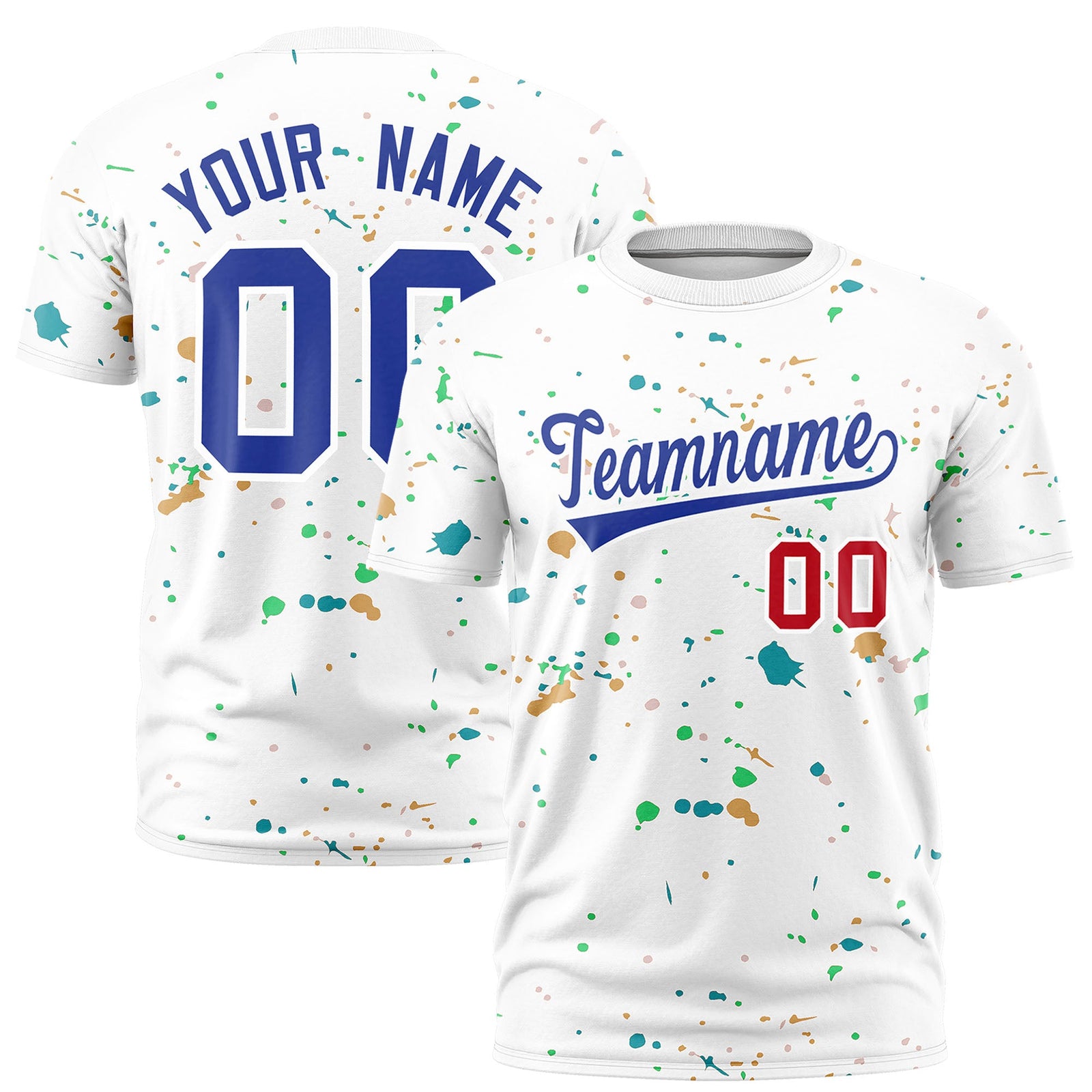 Custom White Royal Blue Spray Painting Graffiti Pattern Personalization T-shirt| KXKSHOP