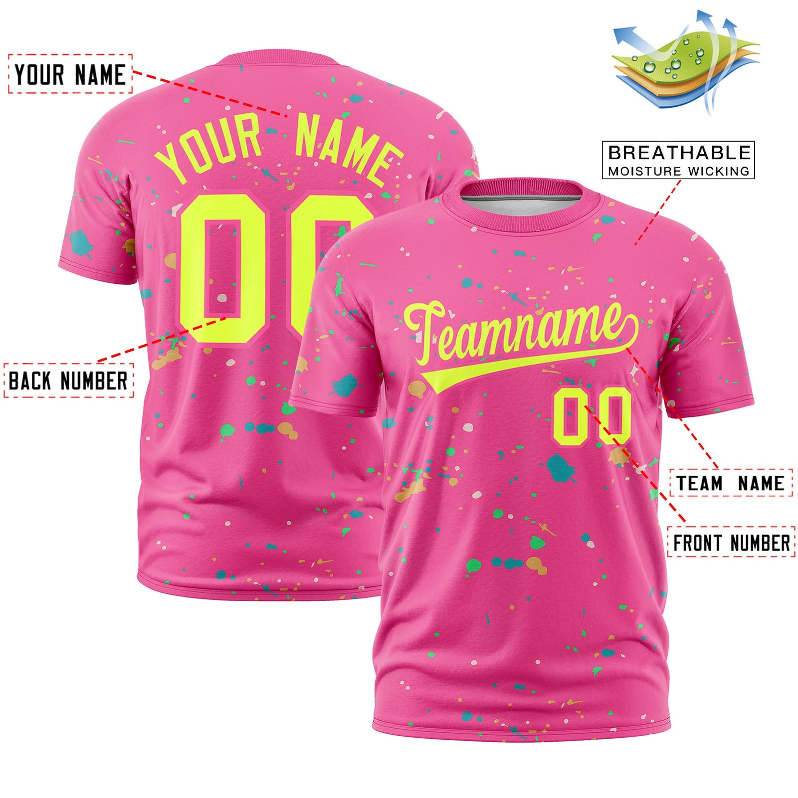Custom Pink Fluorescent Green Spray Painting Graffiti Pattern Personalization T-shirt