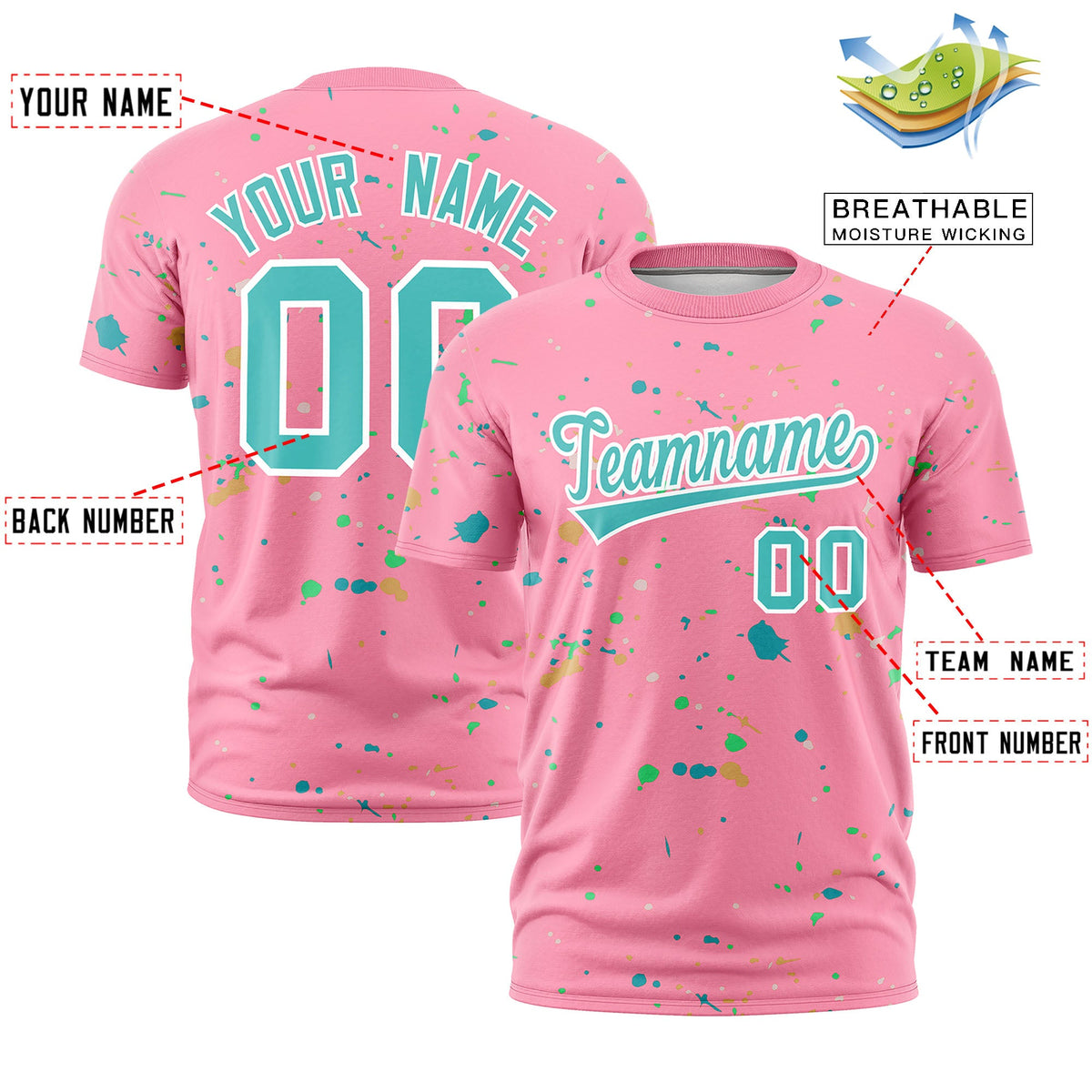 Custom Light Pink Teal White Spray Painting Graffiti Pattern Personalization T-shirt| KXKSHOP