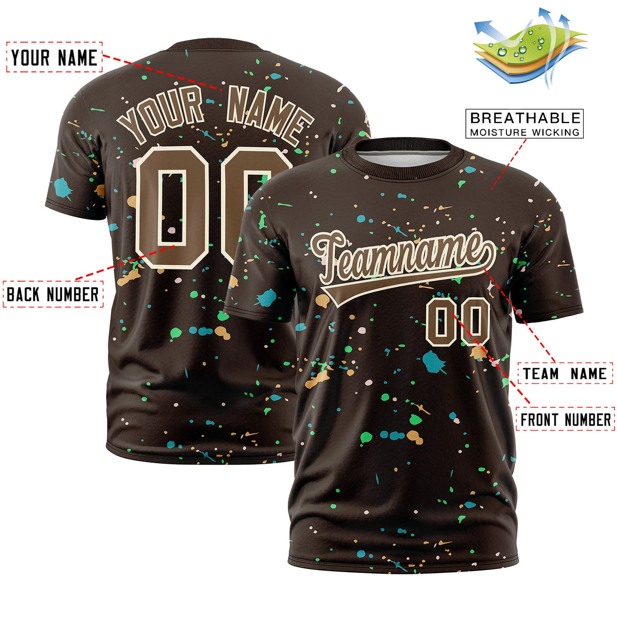 Custom Brown Light Brown Cream Spray Painting Graffiti Pattern Personalization T-shirt| KXKSHOP