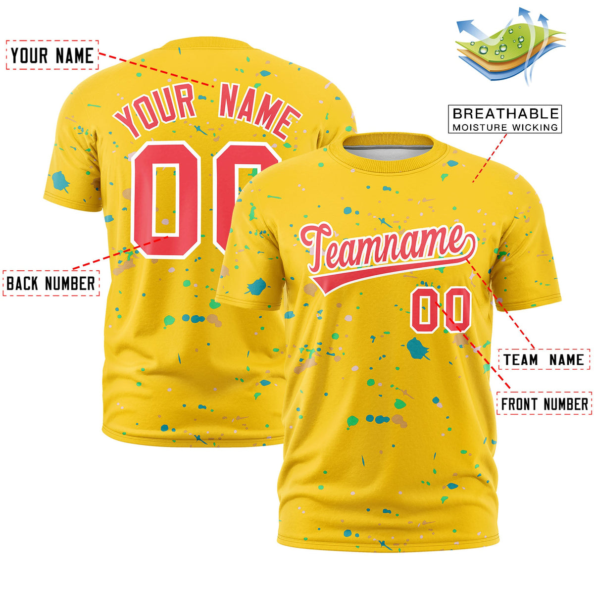 Custom Gold Light Red White Spray Painting Graffiti Pattern Personalization T-shirt| KXKSHOP