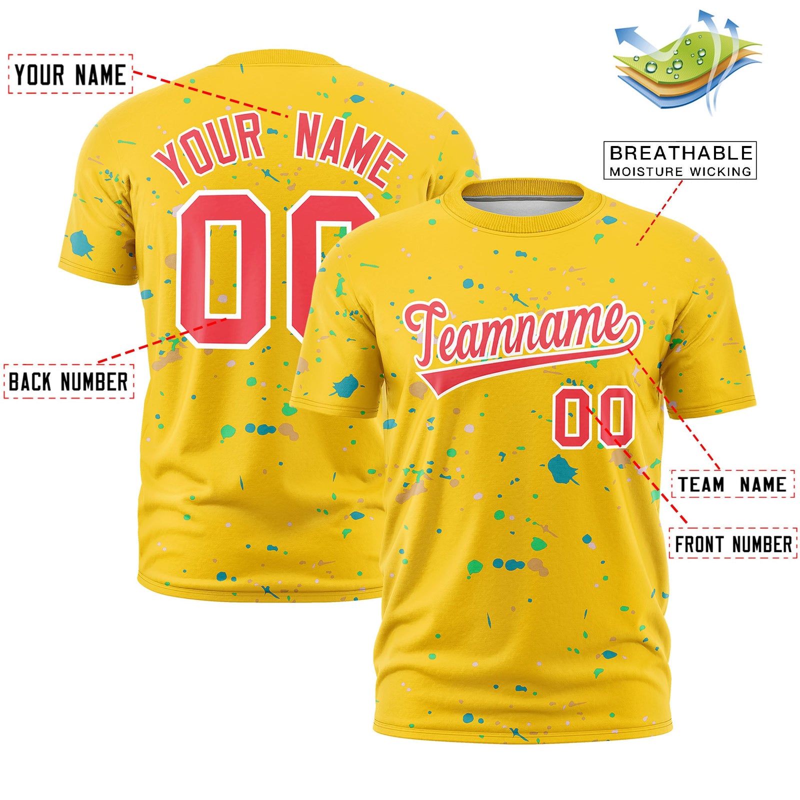 Custom Gold Light Red White Spray Painting Graffiti Pattern Personalization T-shirt| KXKSHOP