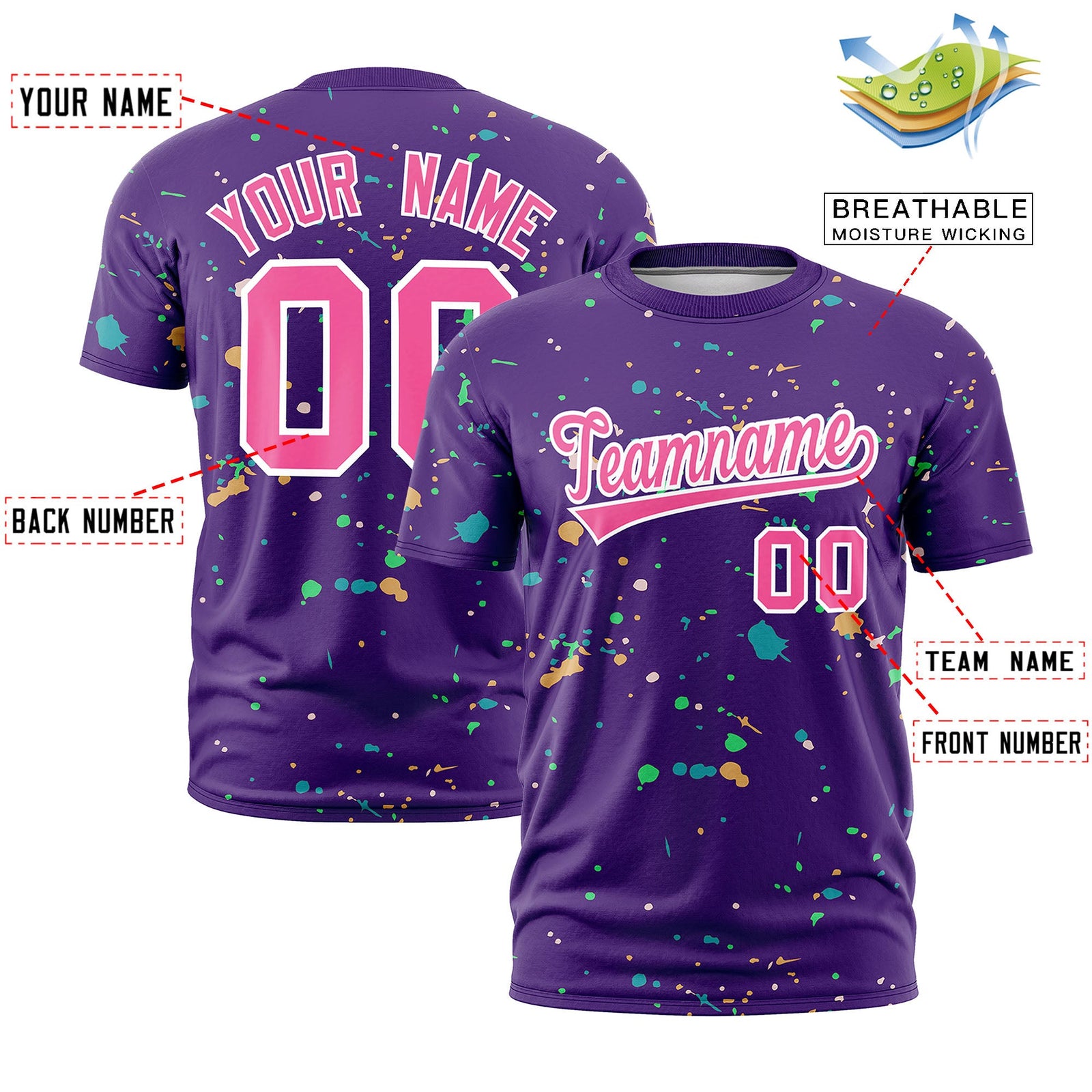 Custom Purple Pink White Spray Painting Graffiti Pattern Personalization T-shirt| KXKSHOP