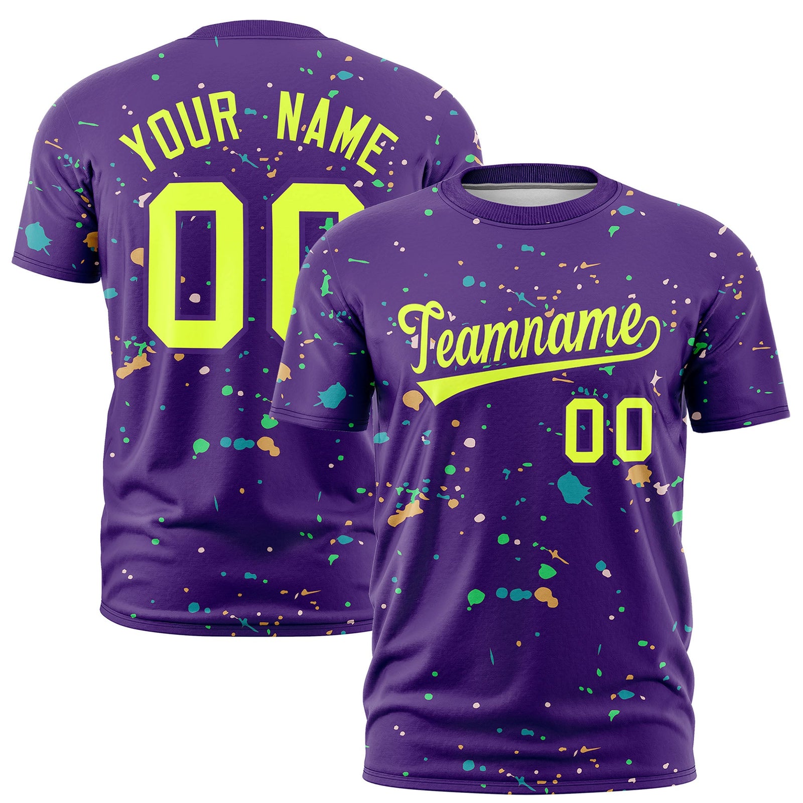 Custom Purple Fluorescent Green Spray Painting Graffiti Pattern Personalization T-shirt| KXKSHOP