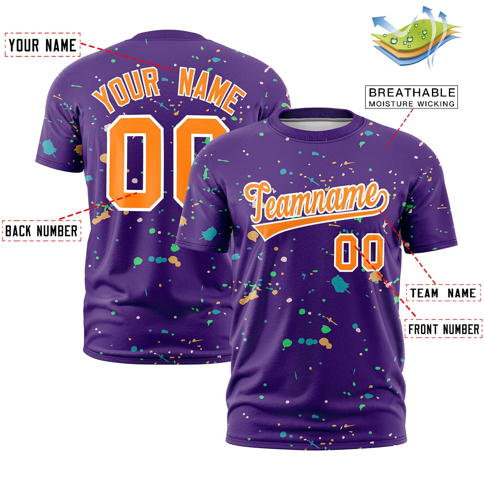 Custom Purple Orange White Spray Painting Graffiti Pattern Personalization T-shirt| KXKSHOP