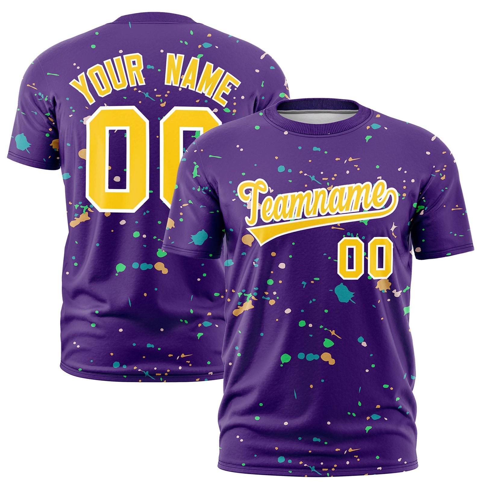 Custom Purple Gold White Spray Painting Graffiti Pattern Personalization T-shirt| KXKSHOP