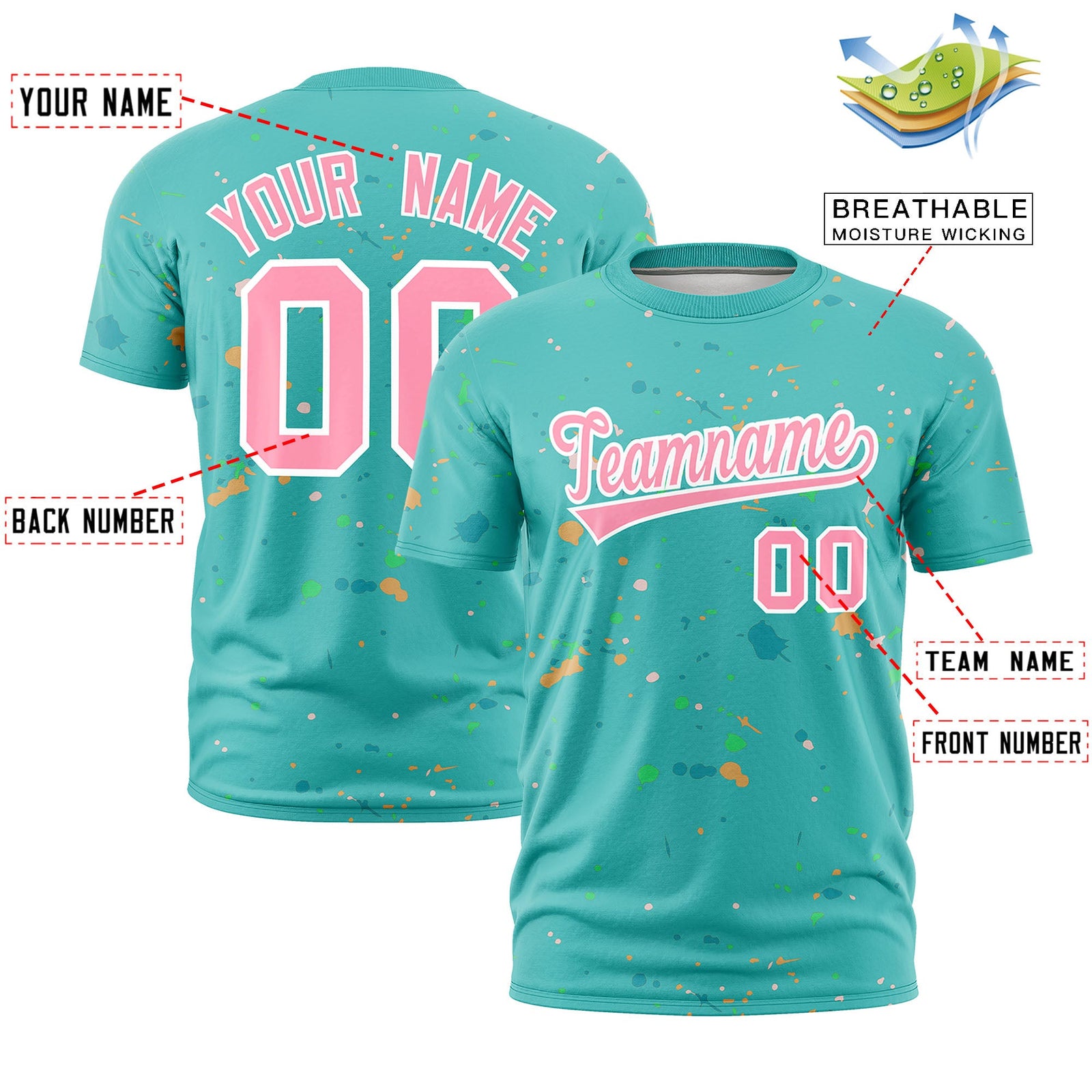 Custom Teal Light Pink White Spray Painting Graffiti Pattern Personalization T-shirt| KXKSHOP