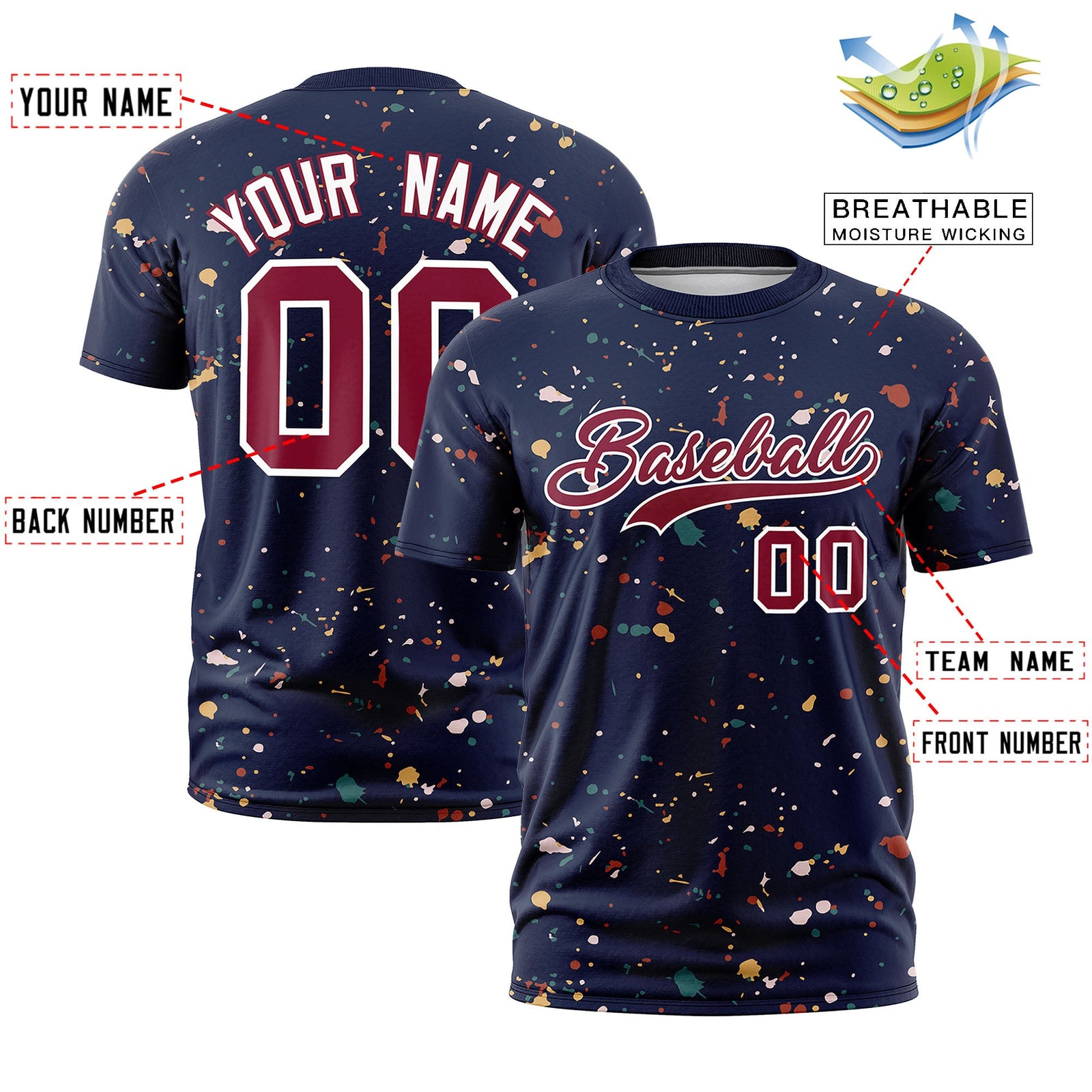 Custom Navy Crimson White Spray Painting Graffiti Pattern Personalization T-shirt| KXKSHOP