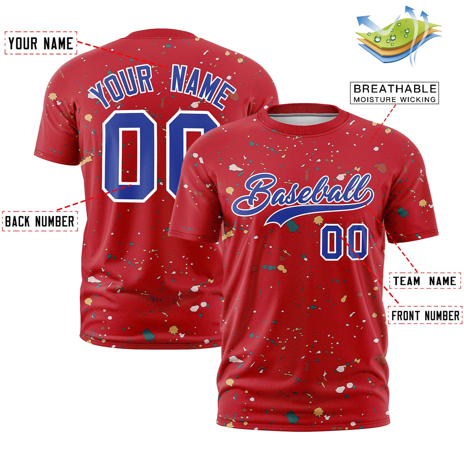 Custom Red Royal Blue White Spray Painting Graffiti Pattern Personalization T-shirt| KXKSHOP