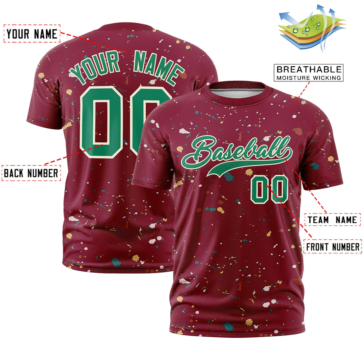 Custom Crimson Kelly Green Cream Spray Painting Graffiti Pattern Personalization T-shirt| KXKSHOP