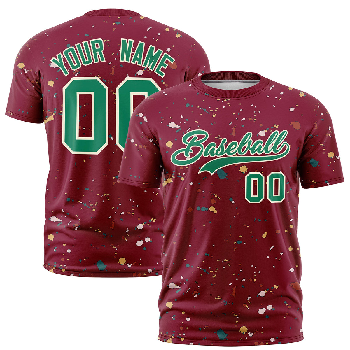 Custom Crimson Kelly Green Cream Spray Painting Graffiti Pattern Personalization T-shirt| KXKSHOP