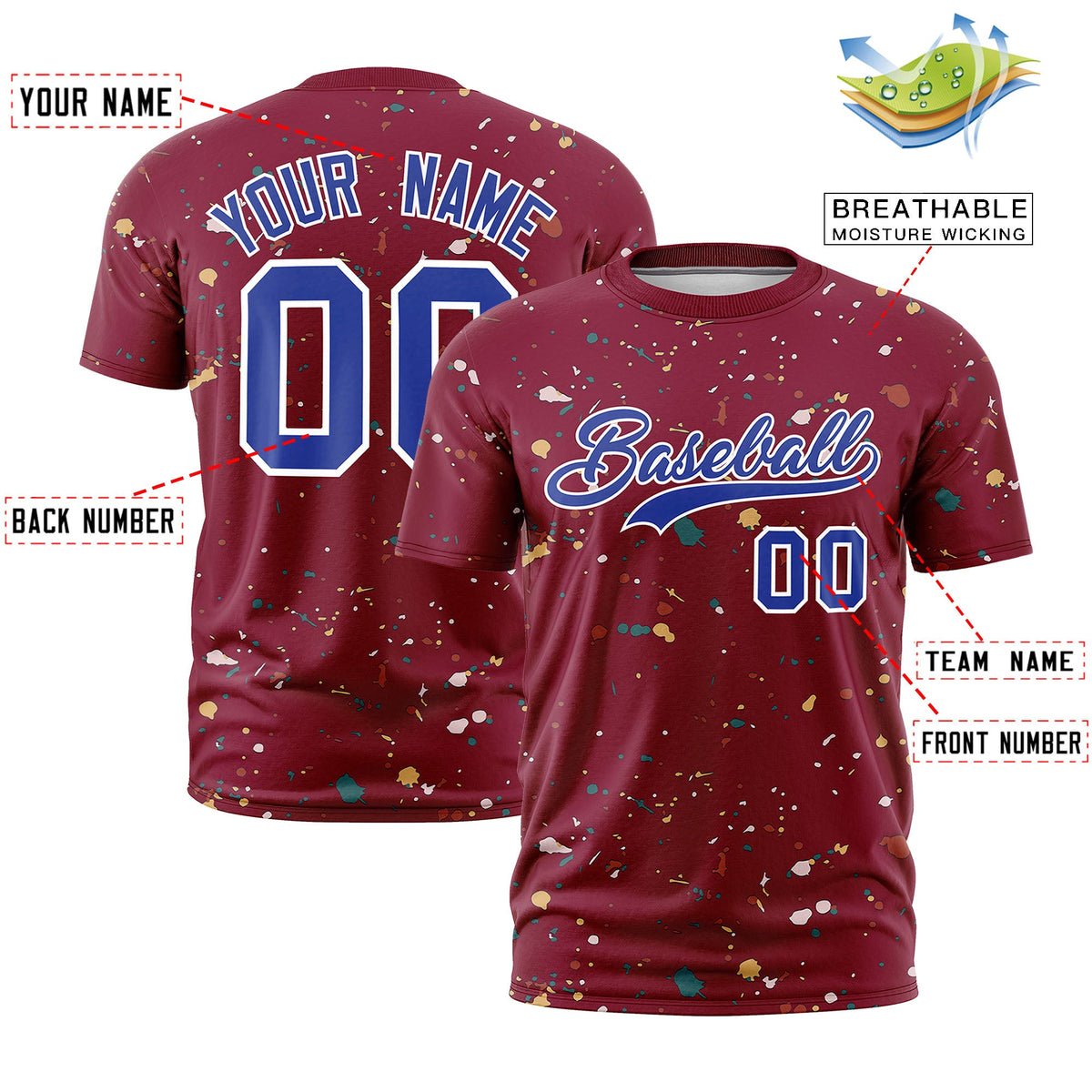 Custom Crimson Royal Blue White Spray Painting Graffiti Pattern Personalization T-shirt| KXKSHOP