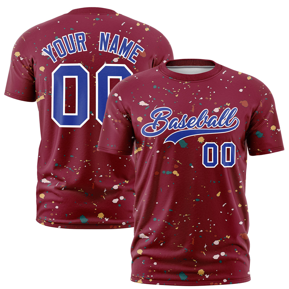 Custom Crimson Royal Blue White Spray Painting Graffiti Pattern Personalization T-shirt| KXKSHOP