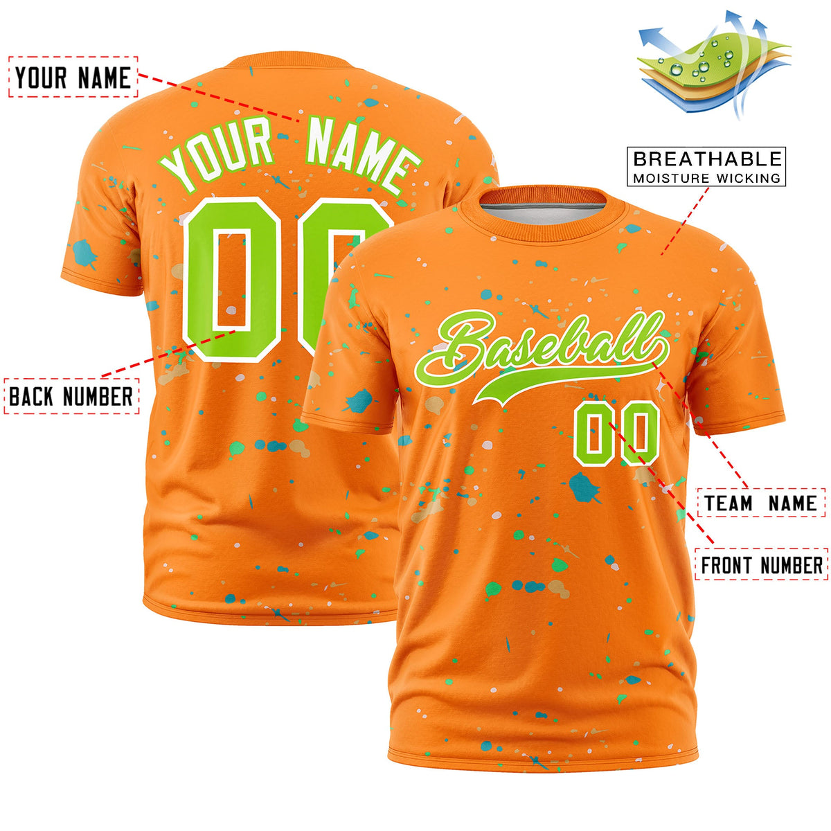 Custom Orange Neon Green White Spray Painting Graffiti Pattern Personalization T-shirt| KXKSHOP