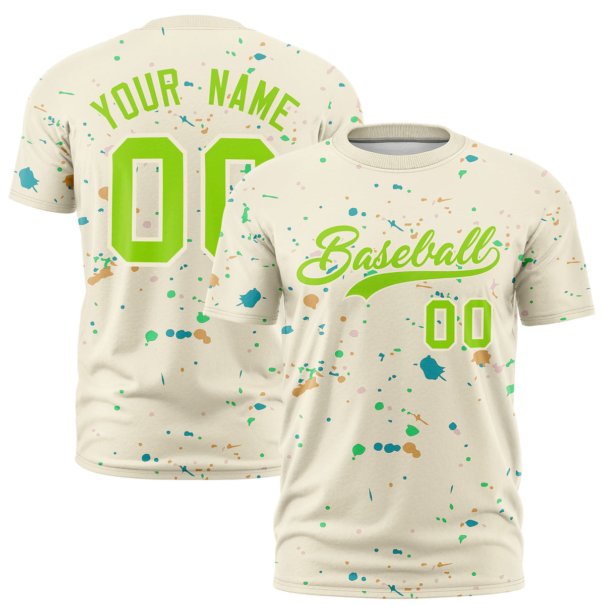 Custom Cream Neon Green Spray Painting Graffiti Pattern Personalization T-shirt| KXKSHOP