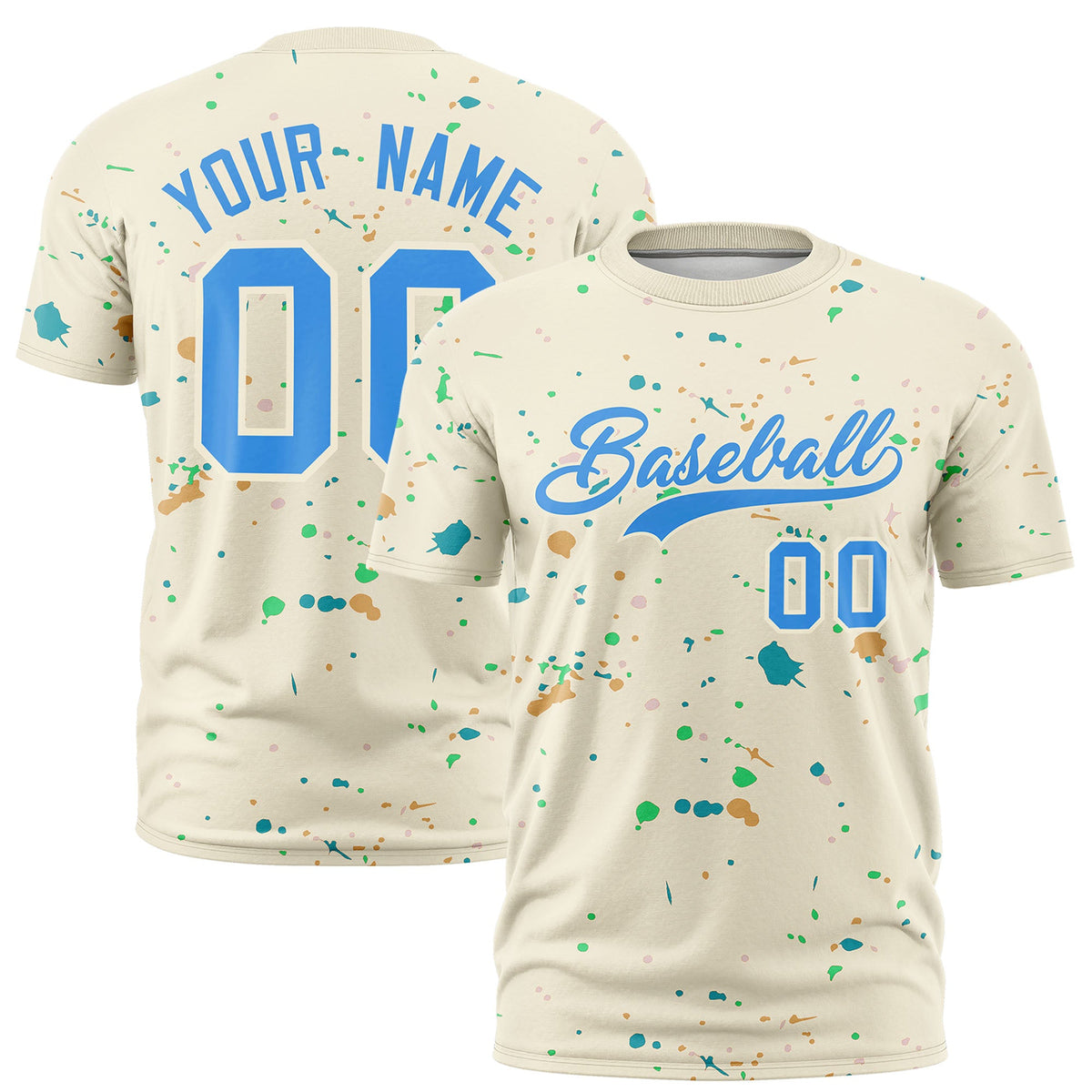 Custom Cream Light Blue Spray Painting Graffiti Pattern Personalization T-shirt| KXKSHOP