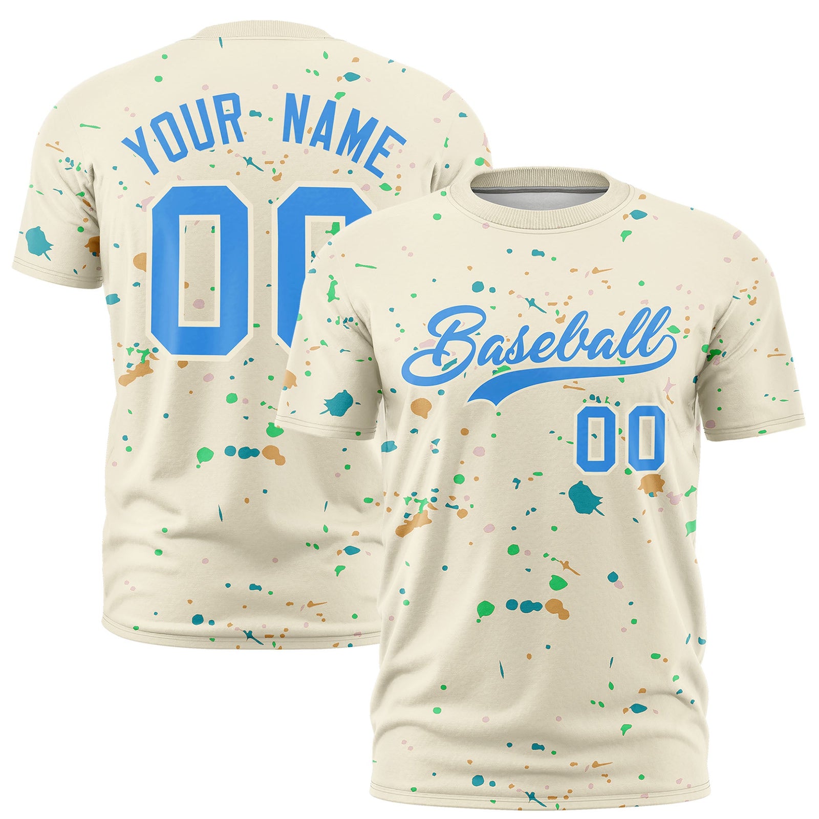 Custom Cream Light Blue Spray Painting Graffiti Pattern Personalization T-shirt| KXKSHOP