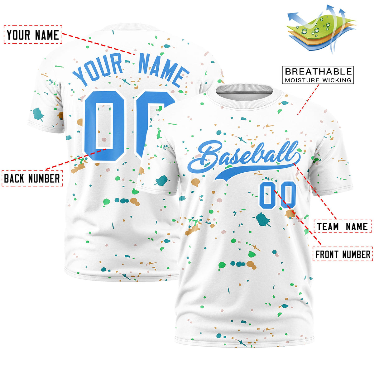 Custom White Light Blue Spray Painting Graffiti Pattern Personalization T-shirt| KXKSHOP