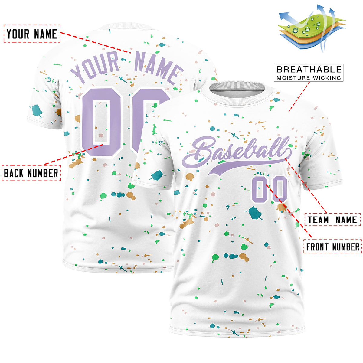 Custom White Light Purple Spray Painting Graffiti Pattern Personalization T-shirt| KXKSHOP