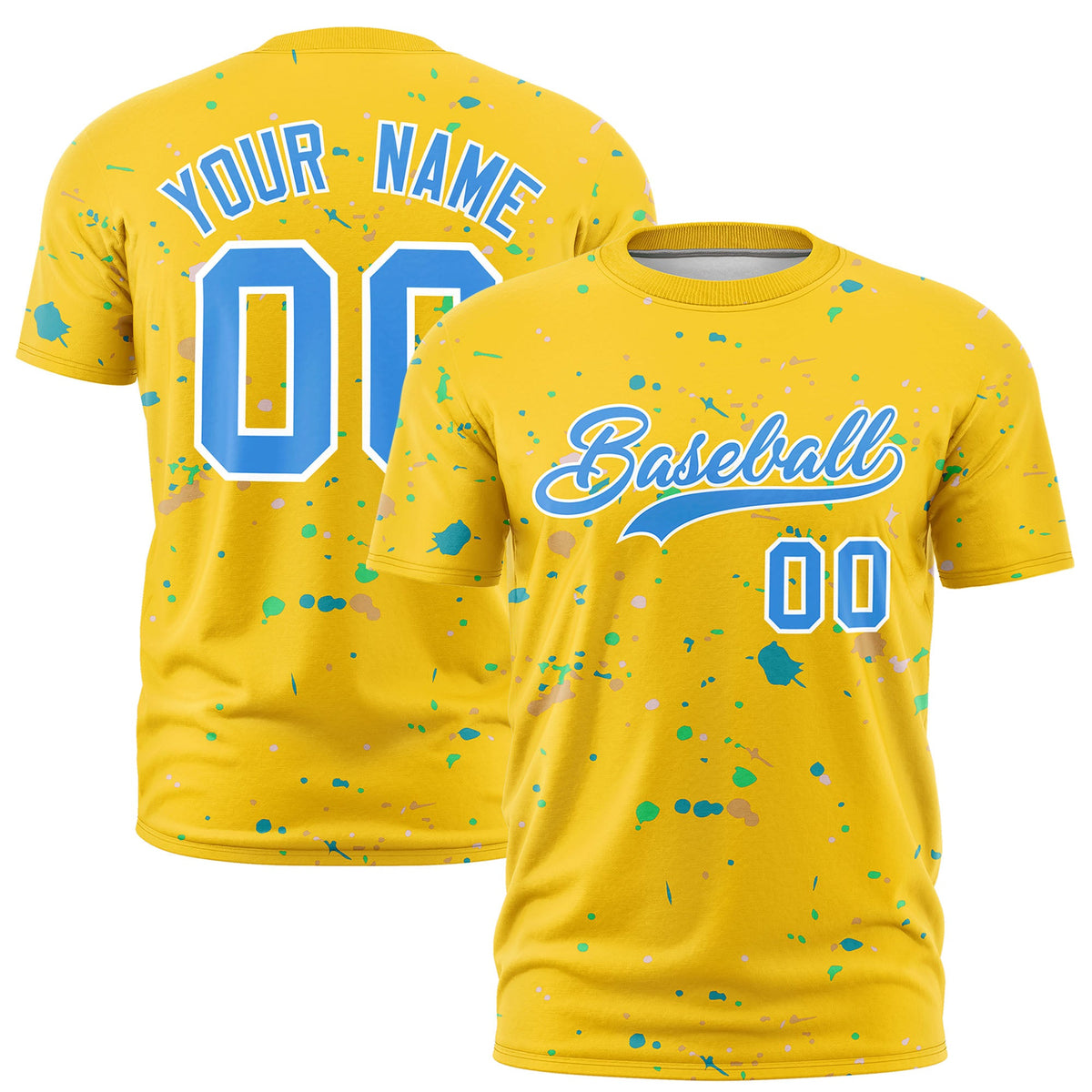 Custom Gold Powder Blue White Spray Painting Graffiti Pattern Personalization T-shirt| KXKSHOP