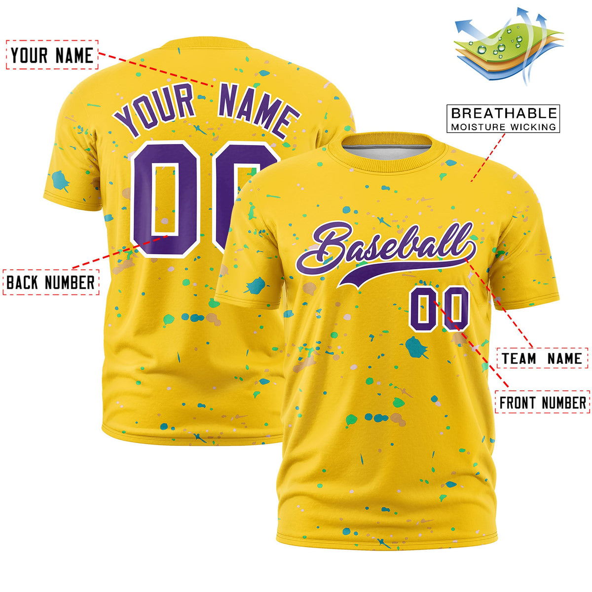 Custom Gold Purple White Spray Painting Graffiti Pattern Personalization T-shirt| KXKSHOP