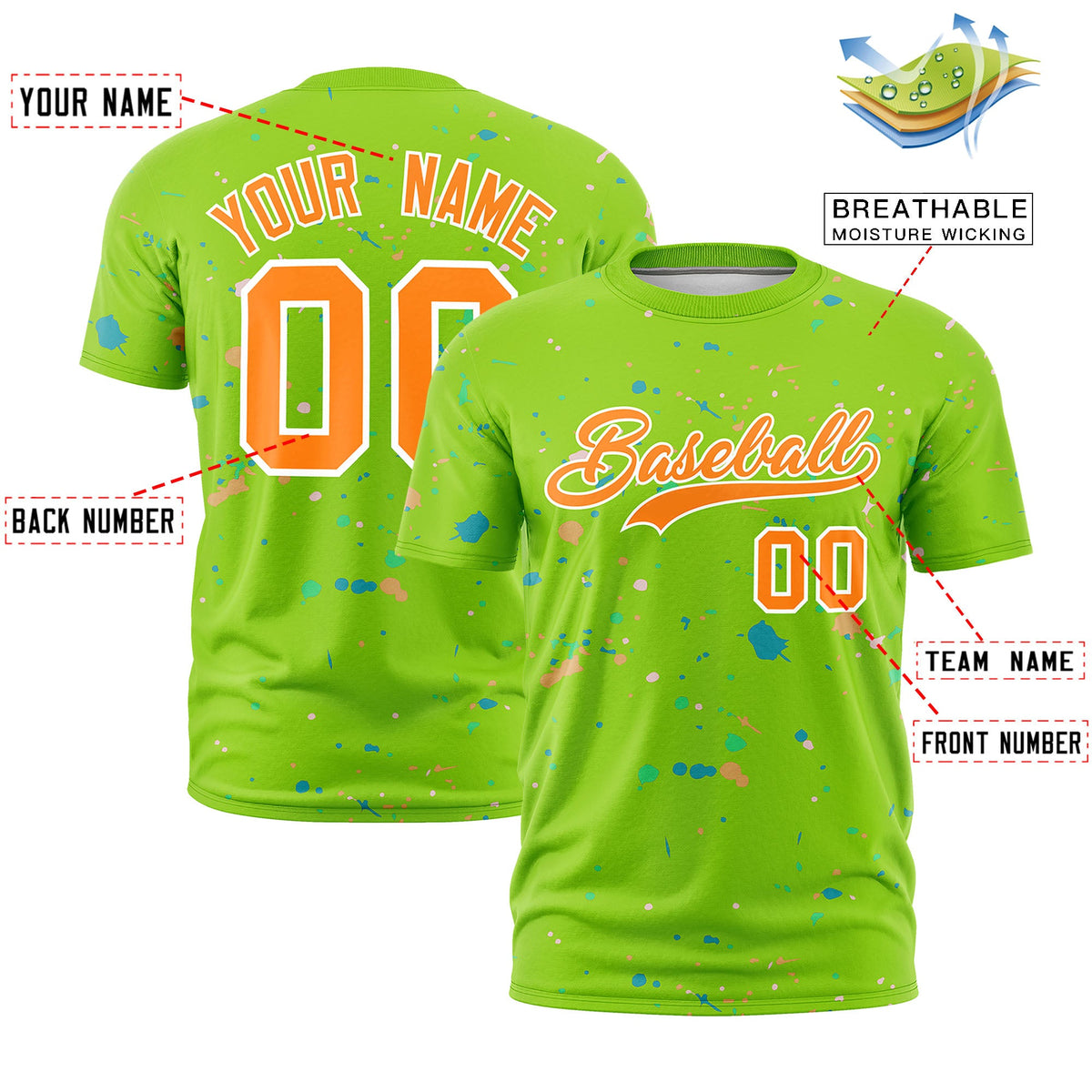 Custom Neon Green Orange White Spray Painting Graffiti Pattern Personalization T-shirt| KXKSHOP