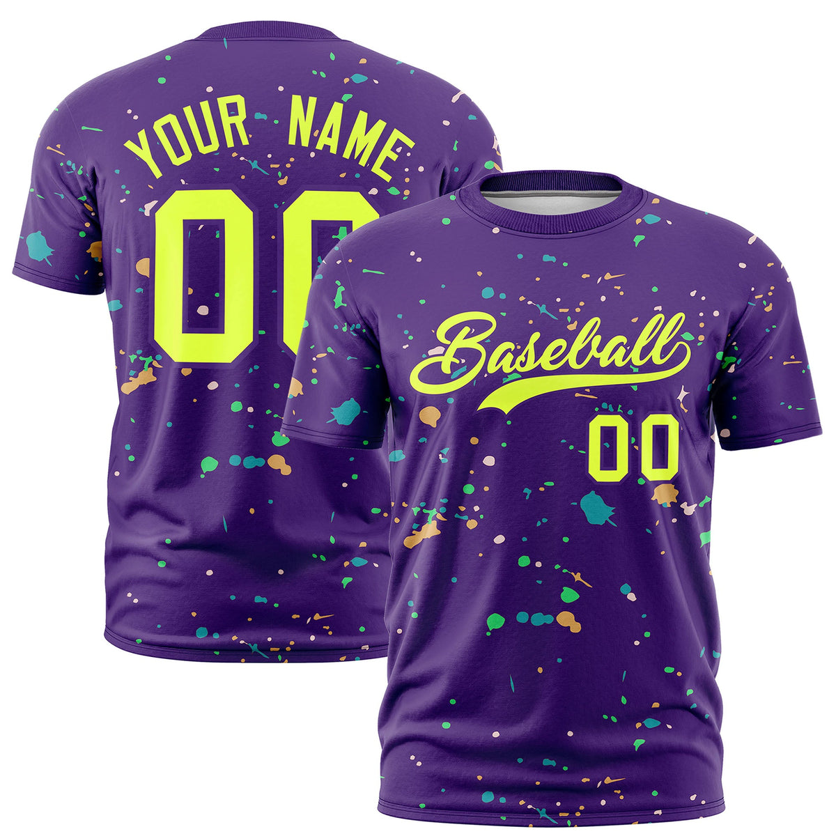 Custom Purple Fluorescent Green Spray Painting Graffiti Pattern Personalization T-shirt| KXKSHOP