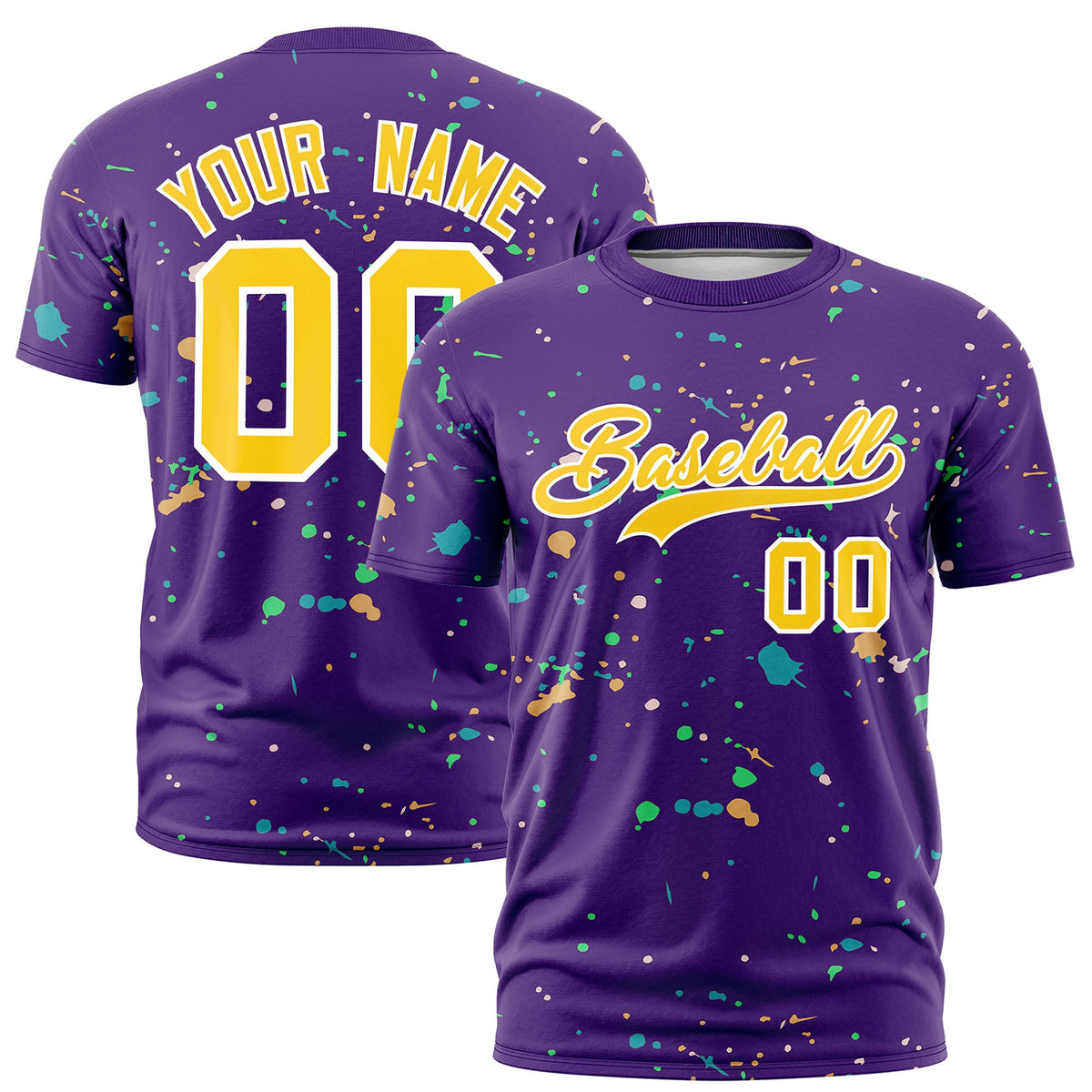 Custom Purple Gold White Spray Painting Graffiti Pattern Personalization T-shirt| KXKSHOP