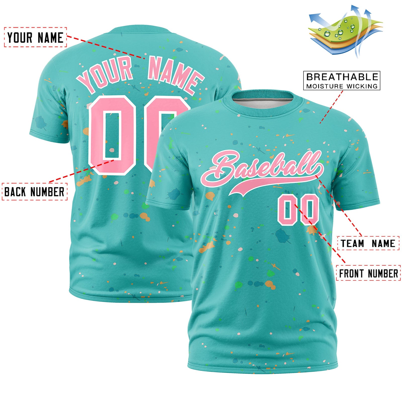 Custom Teal Light Pink White Spray Painting Graffiti Pattern Personalization T-shirt| KXKSHOP