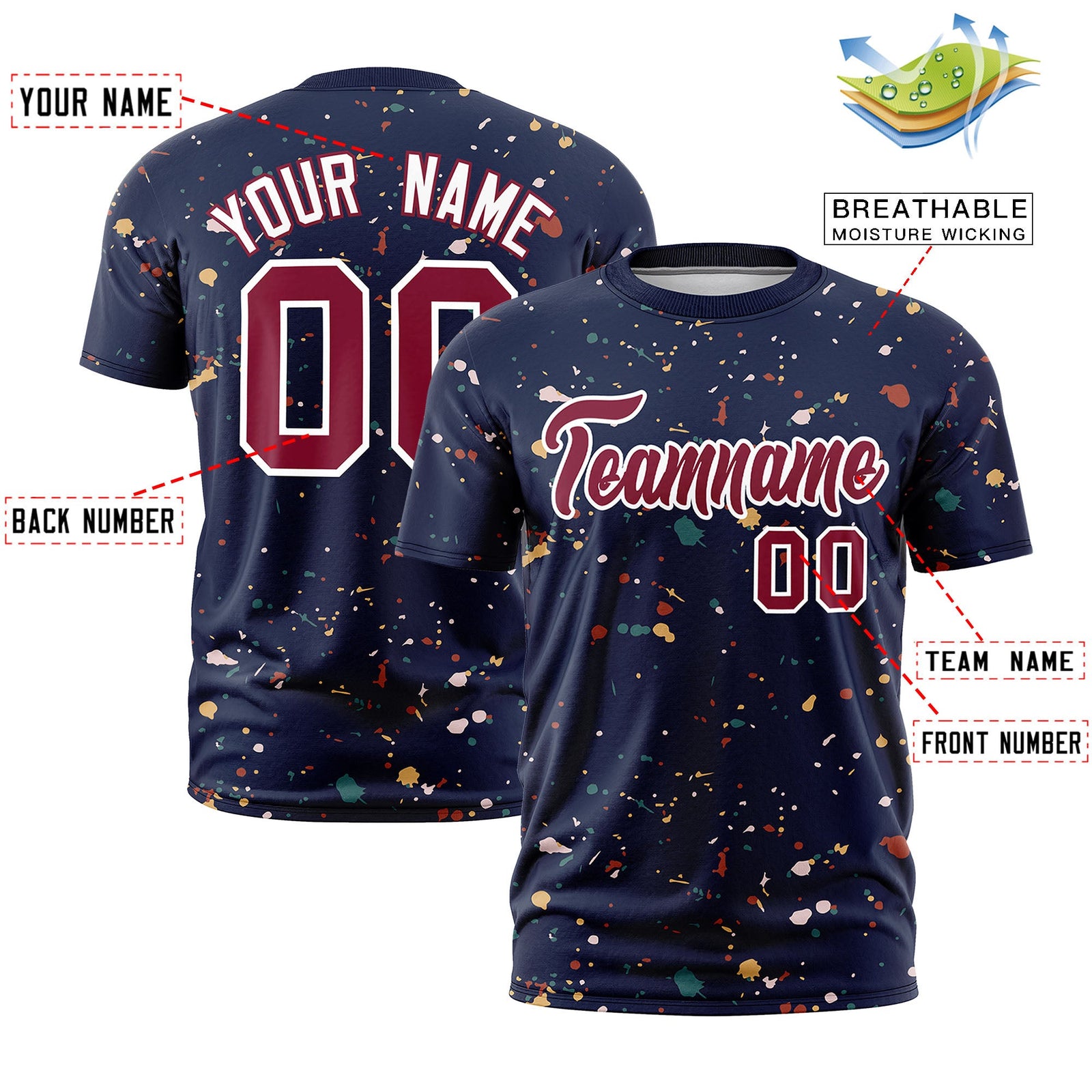 Custom Navy Crimson White Spray Painting Graffiti Pattern Personalization T-shirt| KXKSHOP