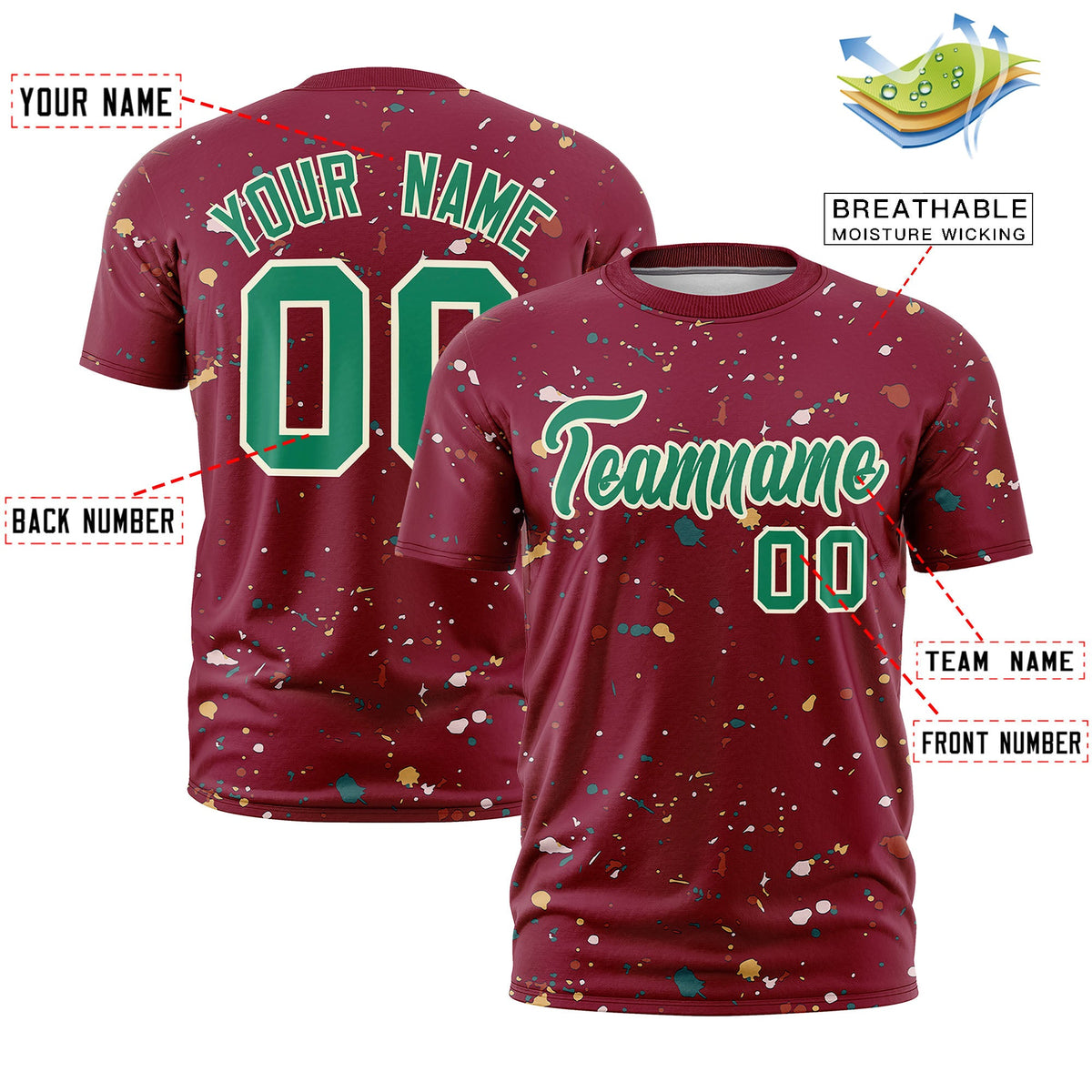 Custom Crimson Kelly Green Cream Spray Painting Graffiti Pattern Personalization T-shirt| KXKSHOP