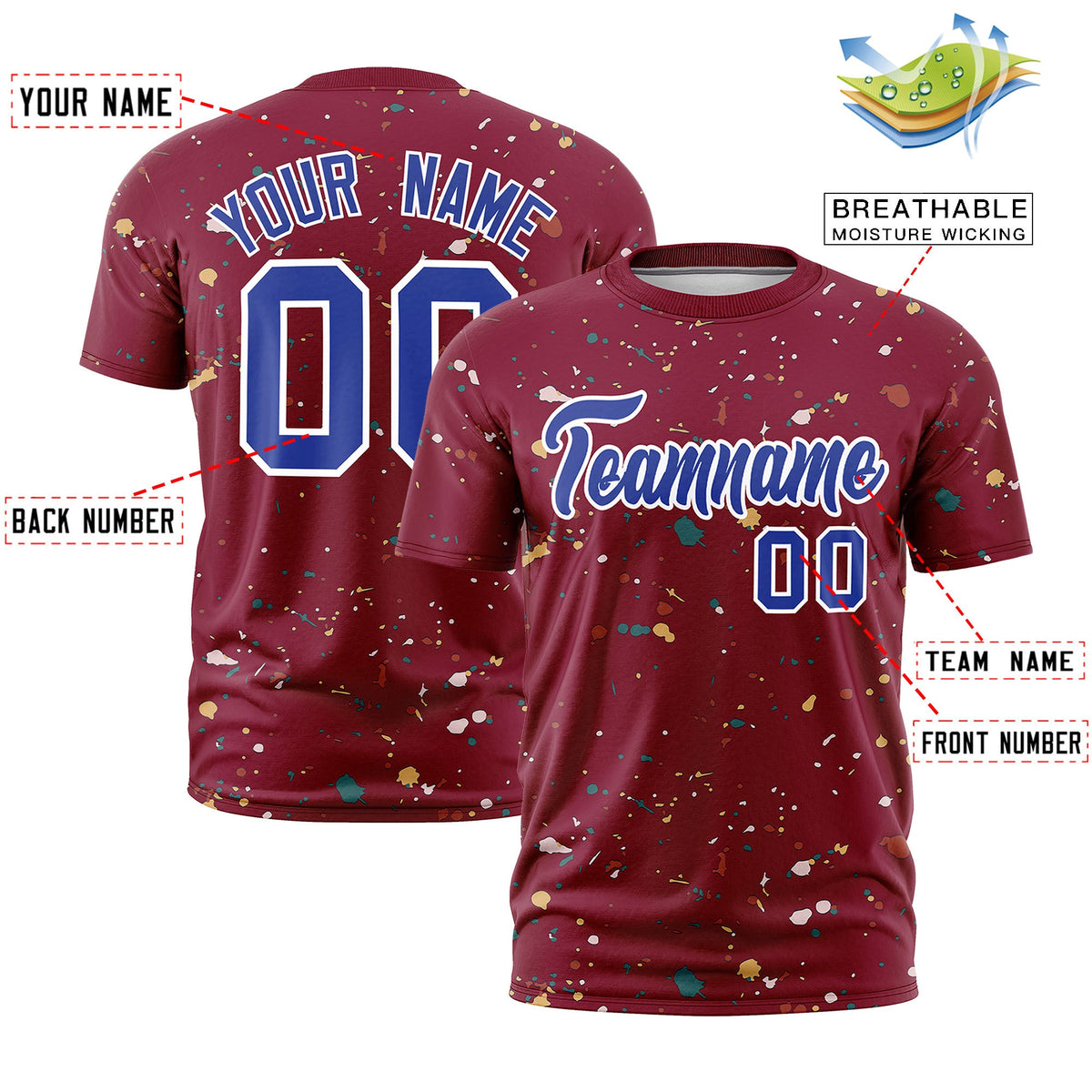 Custom Crimson Royal Blue White Spray Painting Graffiti Pattern Personalization T-shirt| KXKSHOP