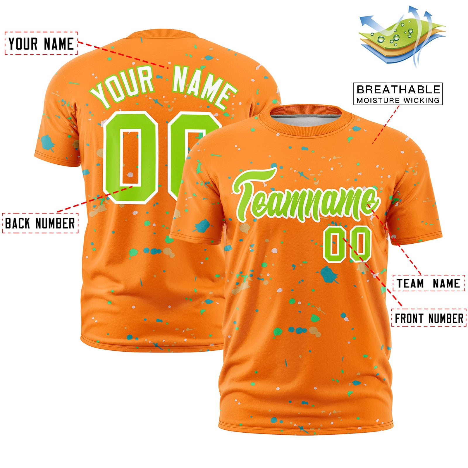 Custom Orange Neon Green White Spray Painting Graffiti Pattern Personalization T-shirt| KXKSHOP