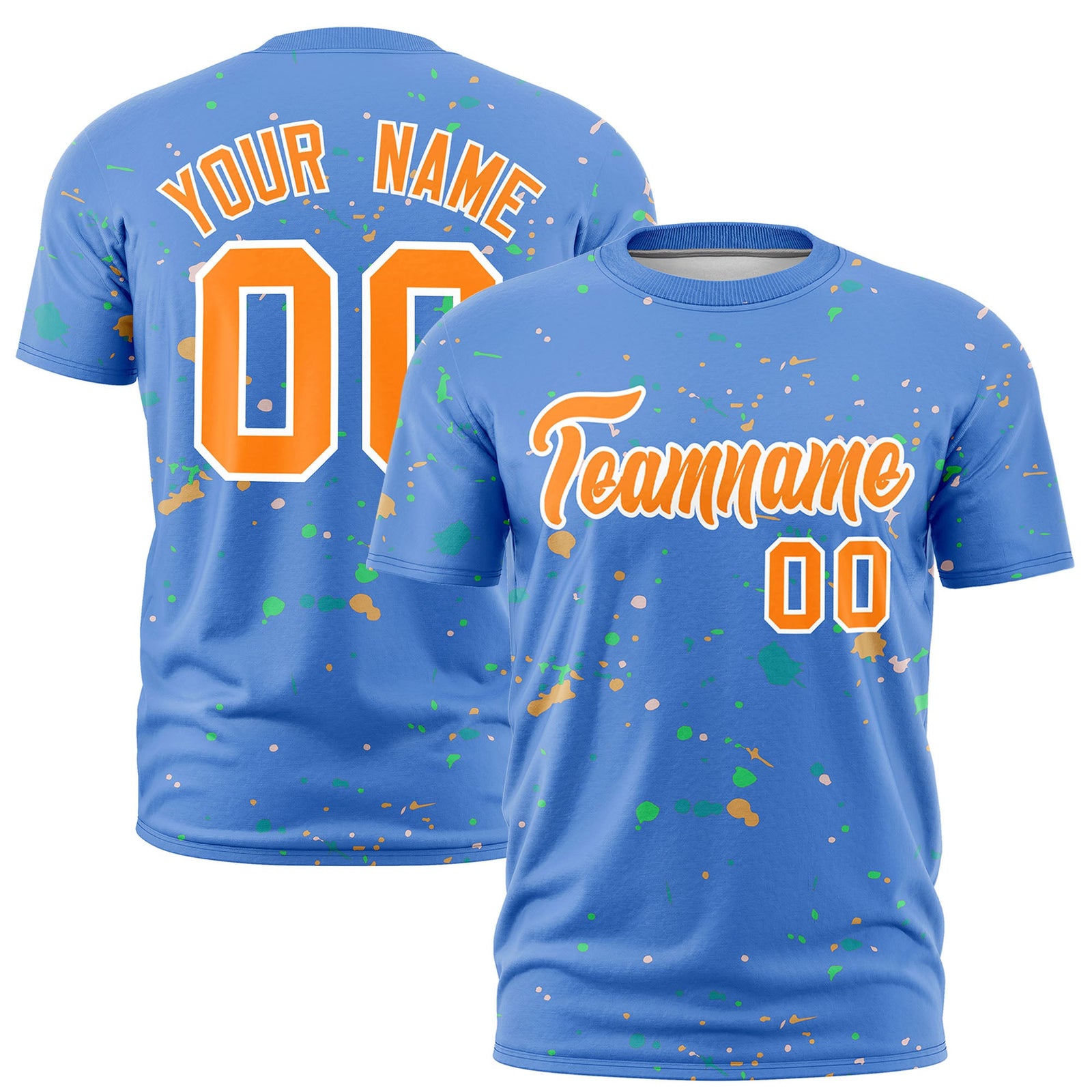 Custom Light Blue Orange White Spray Painting Graffiti Pattern Personalization T-shirt| KXKSHOP