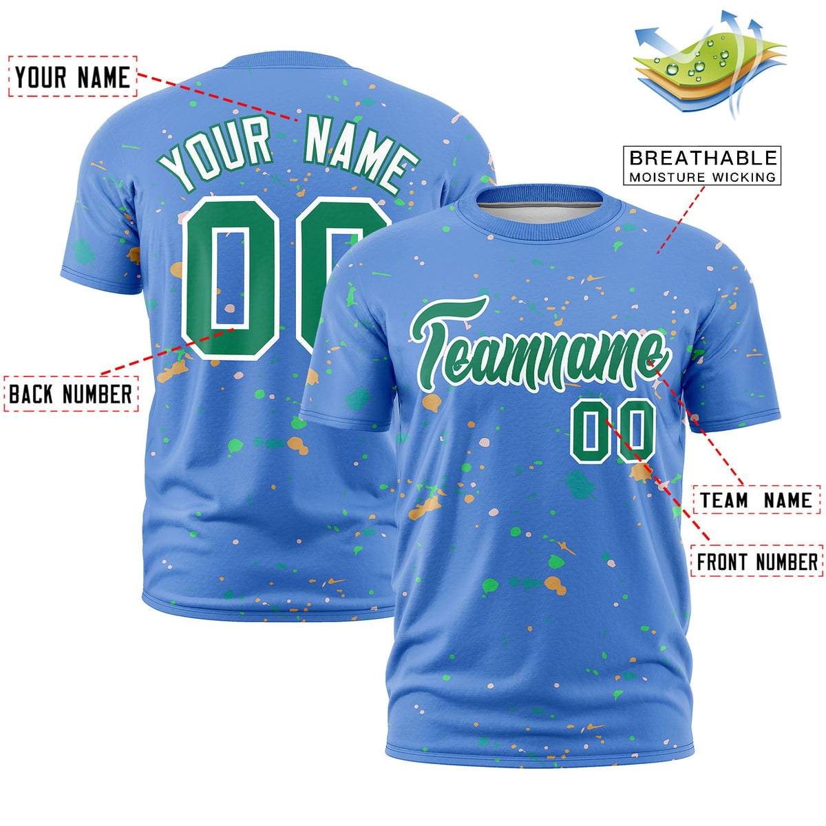 Custom Light Blue Kelly Green White Spray Painting Graffiti Pattern Personalization T-shirt| KXKSHOP