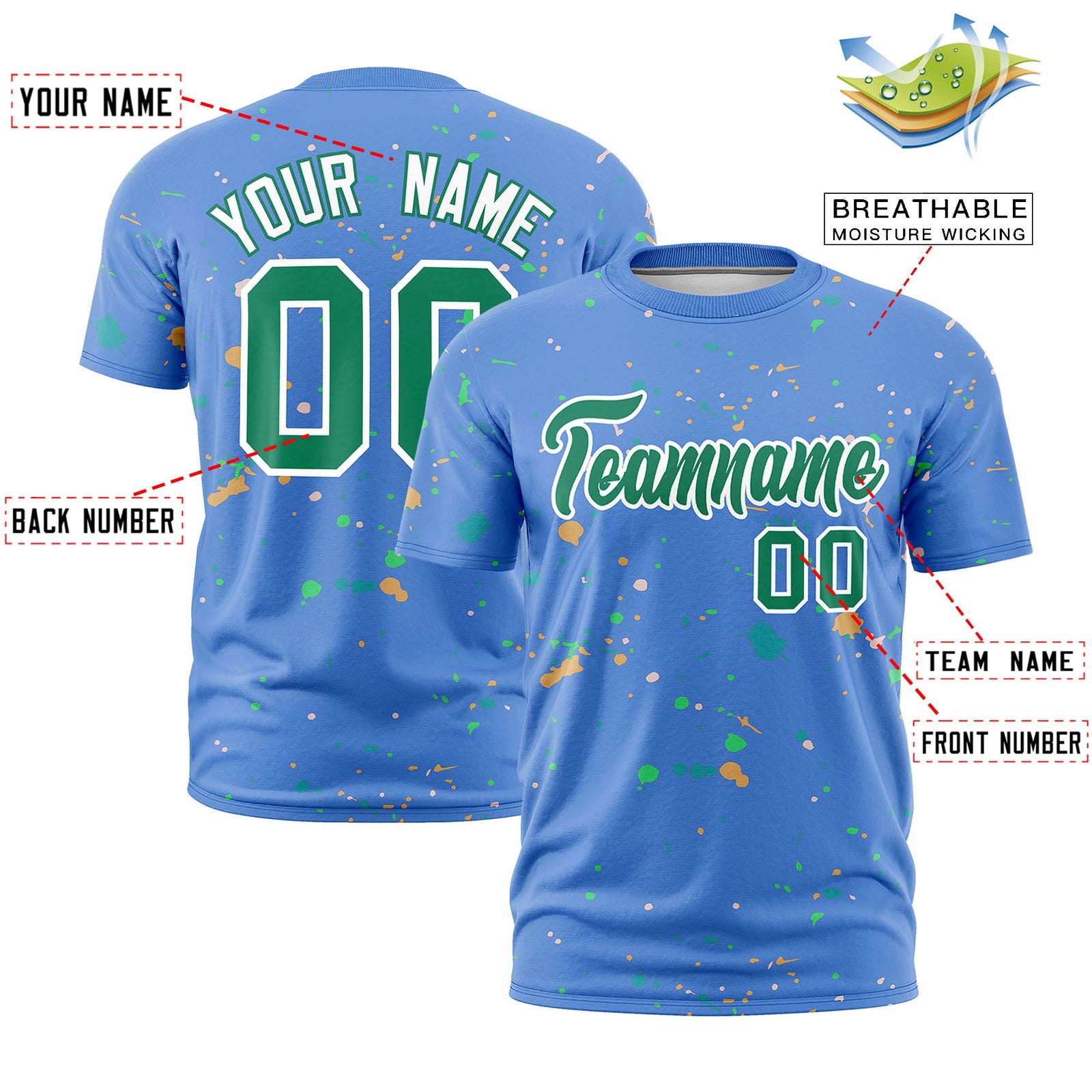 Custom Light Blue Kelly Green White Spray Painting Graffiti Pattern Personalization T-shirt| KXKSHOP