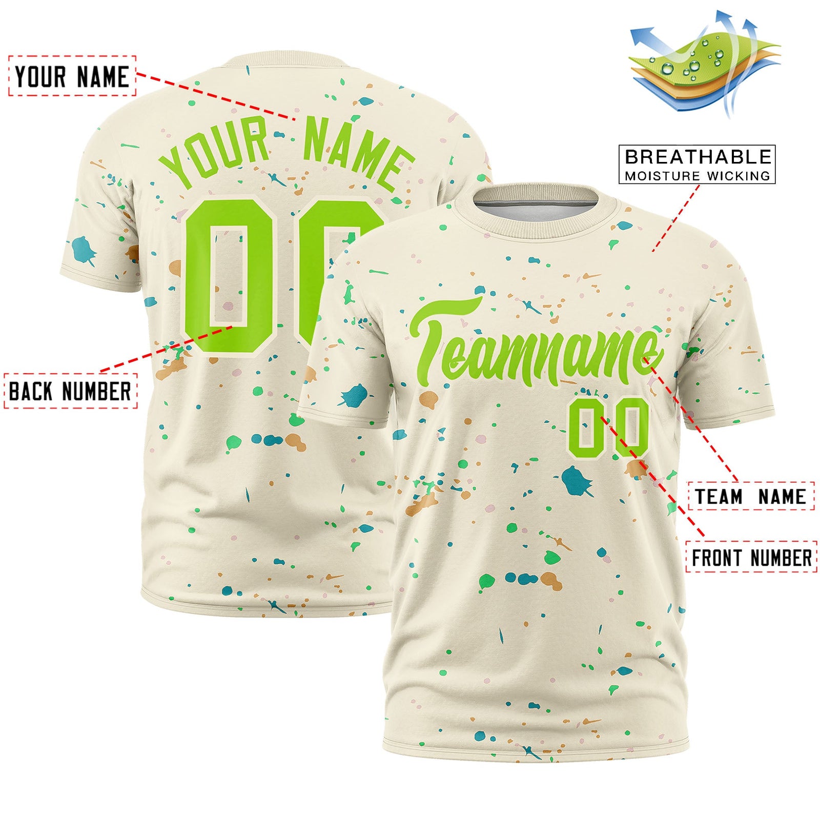Custom Cream Neon Green Spray Painting Graffiti Pattern Personalization T-shirt| KXKSHOP