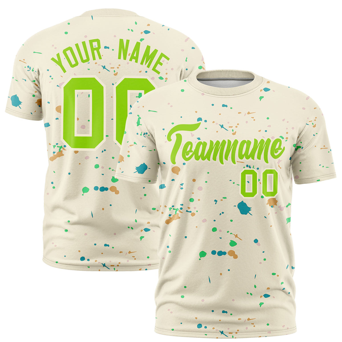 Custom Cream Neon Green Spray Painting Graffiti Pattern Personalization T-shirt| KXKSHOP