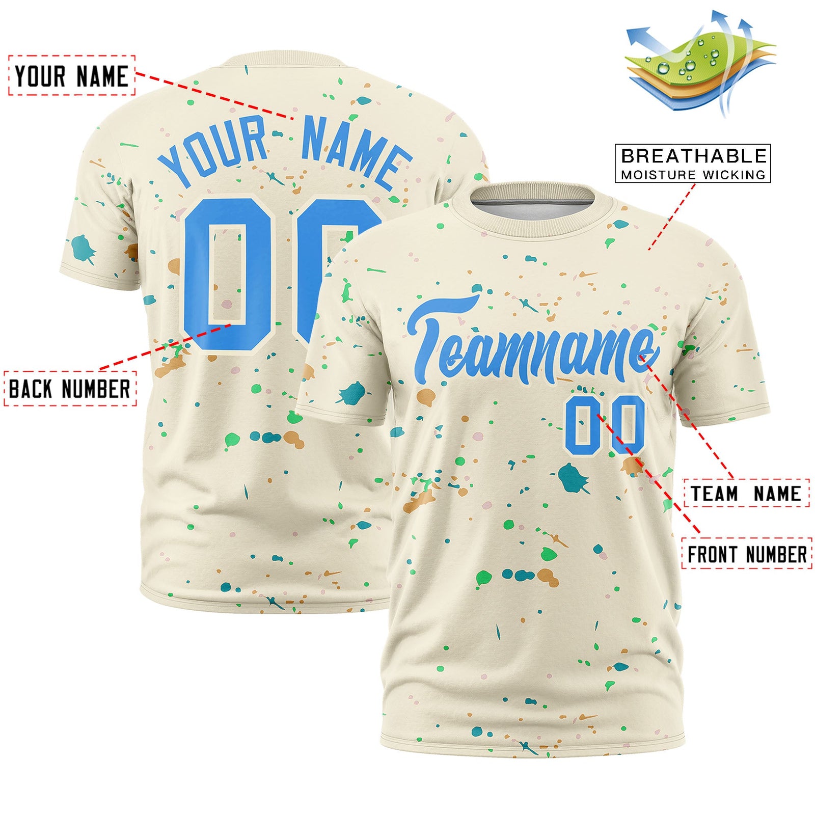 Custom Cream Light Blue Spray Painting Graffiti Pattern Personalization T-shirt| KXKSHOP