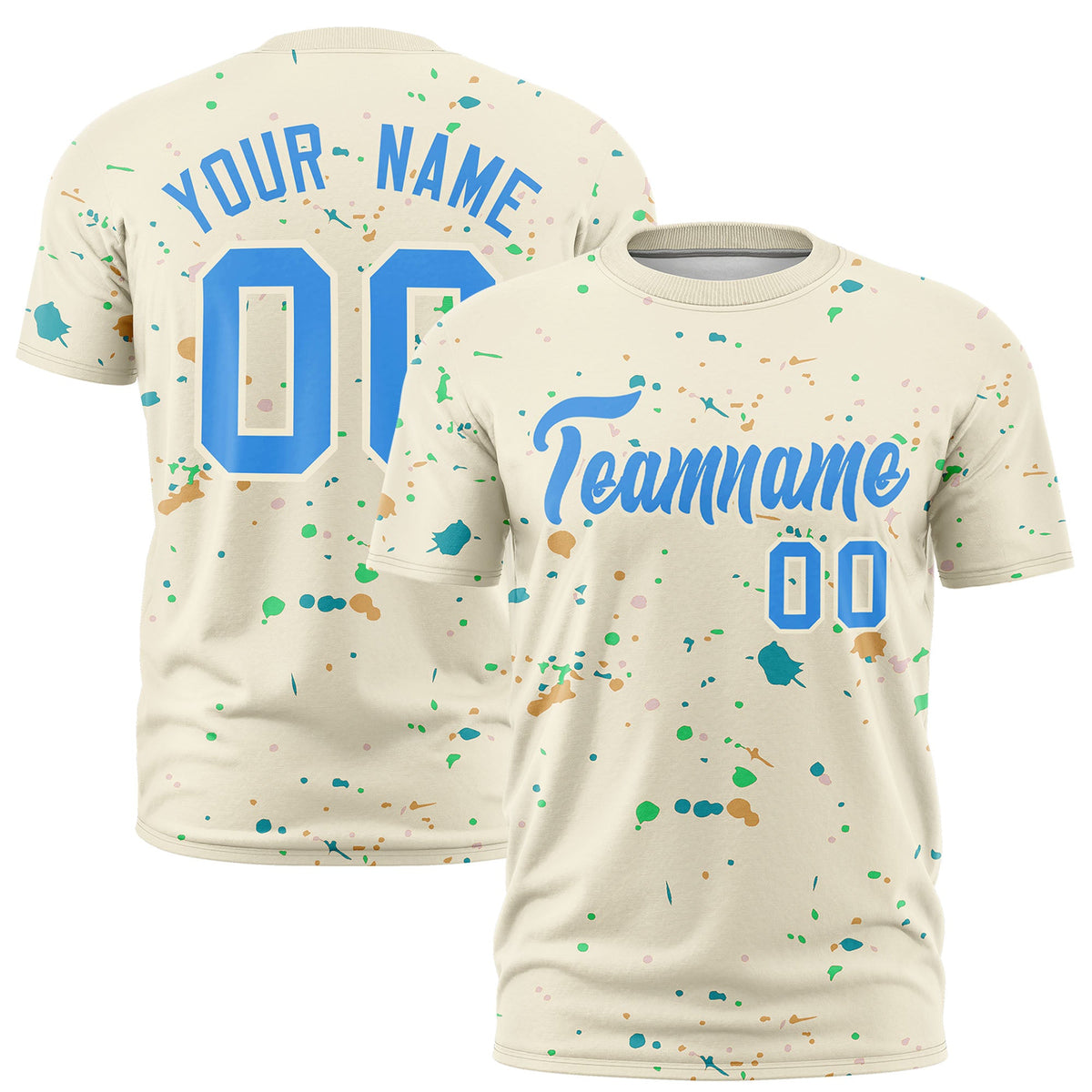 Custom Cream Light Blue Spray Painting Graffiti Pattern Personalization T-shirt| KXKSHOP