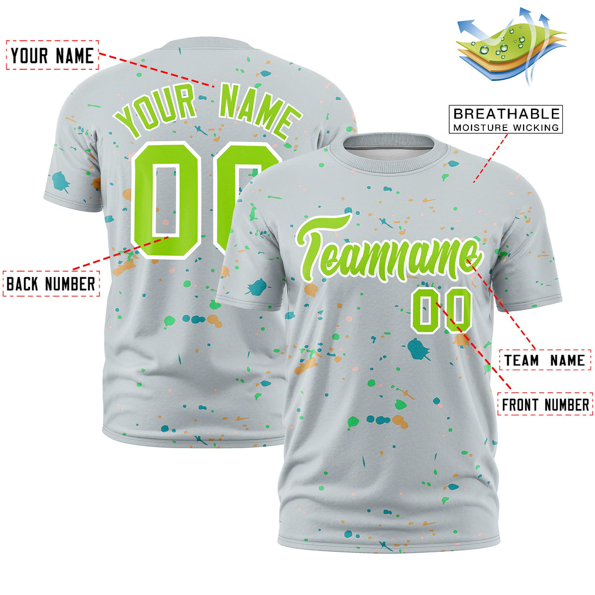 Custom Silver Neon Green White Spray Painting Graffiti Pattern Personalization T-shirt| KXKSHOP