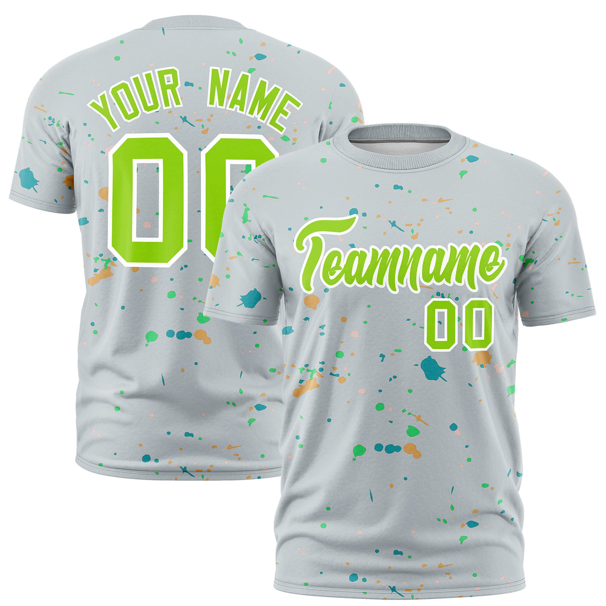 Custom Silver Neon Green White Spray Painting Graffiti Pattern Personalization T-shirt| KXKSHOP