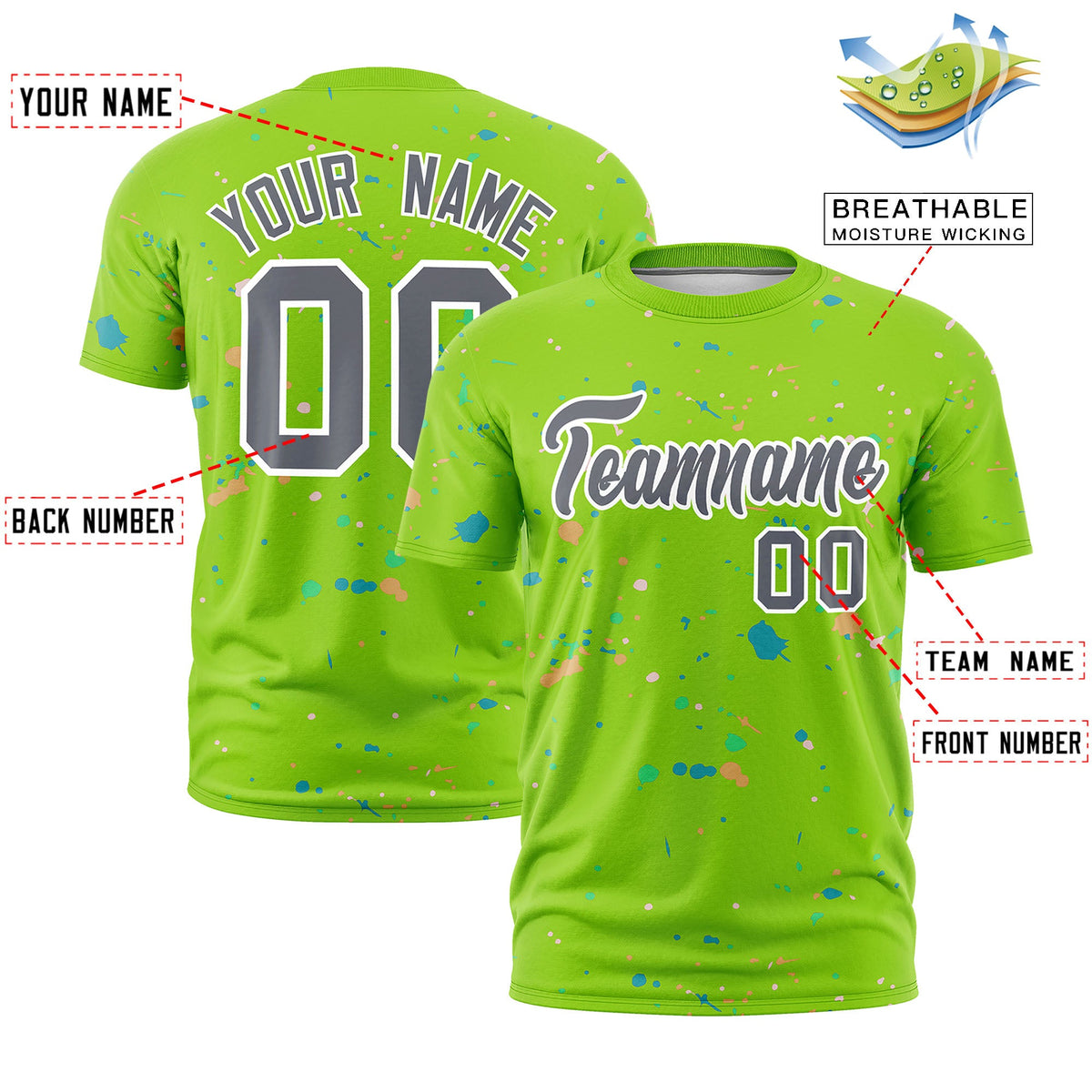 Custom Neon Green Gray White Spray Painting Graffiti Pattern Personalization T-shirt| KXKSHOP