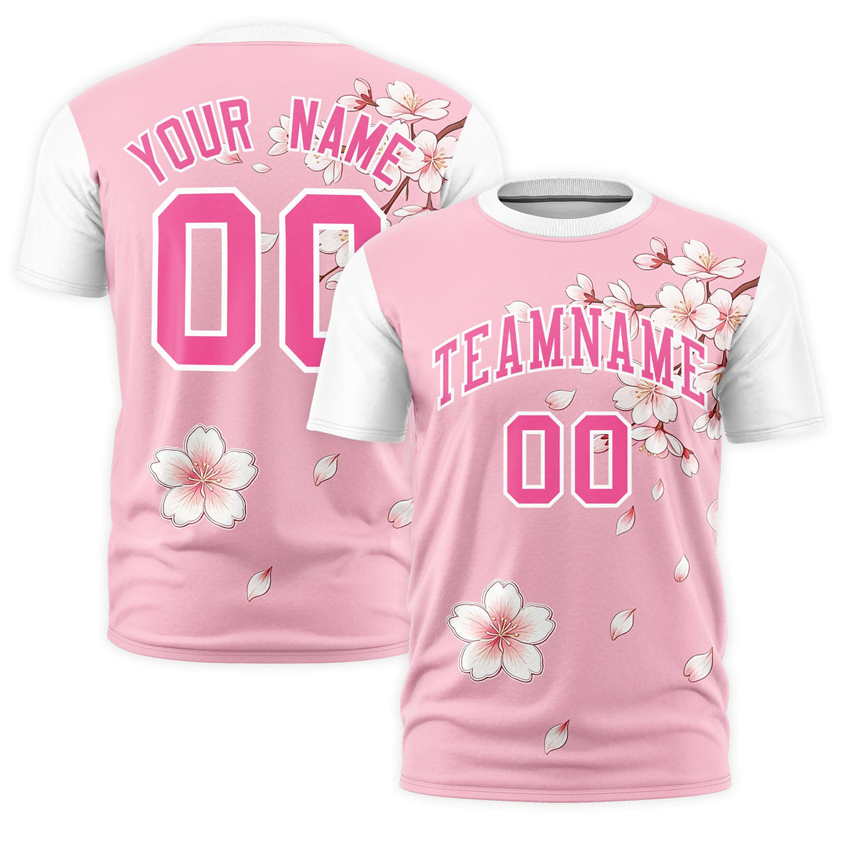 Custom Light Pink White Pink Cherry Blossoms Personalization Moisture-Wicking T-shirt| KXKSHOP